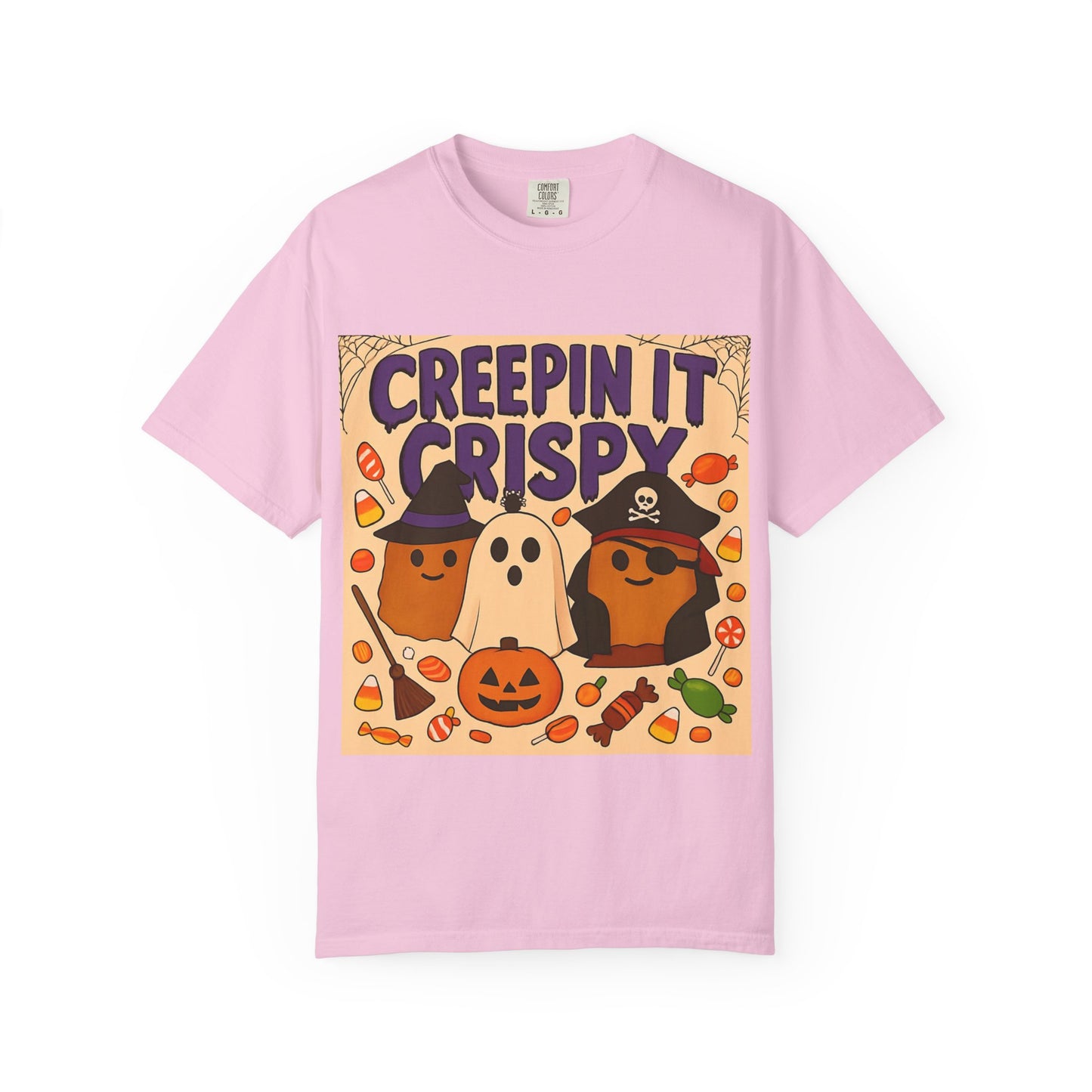 Halloween Themed T-Shirt, Creepin It Crispy T-Shirt, Unisex Shirt for Fall, Cute Halloween Tee, Festive Ghost & Candy Design
