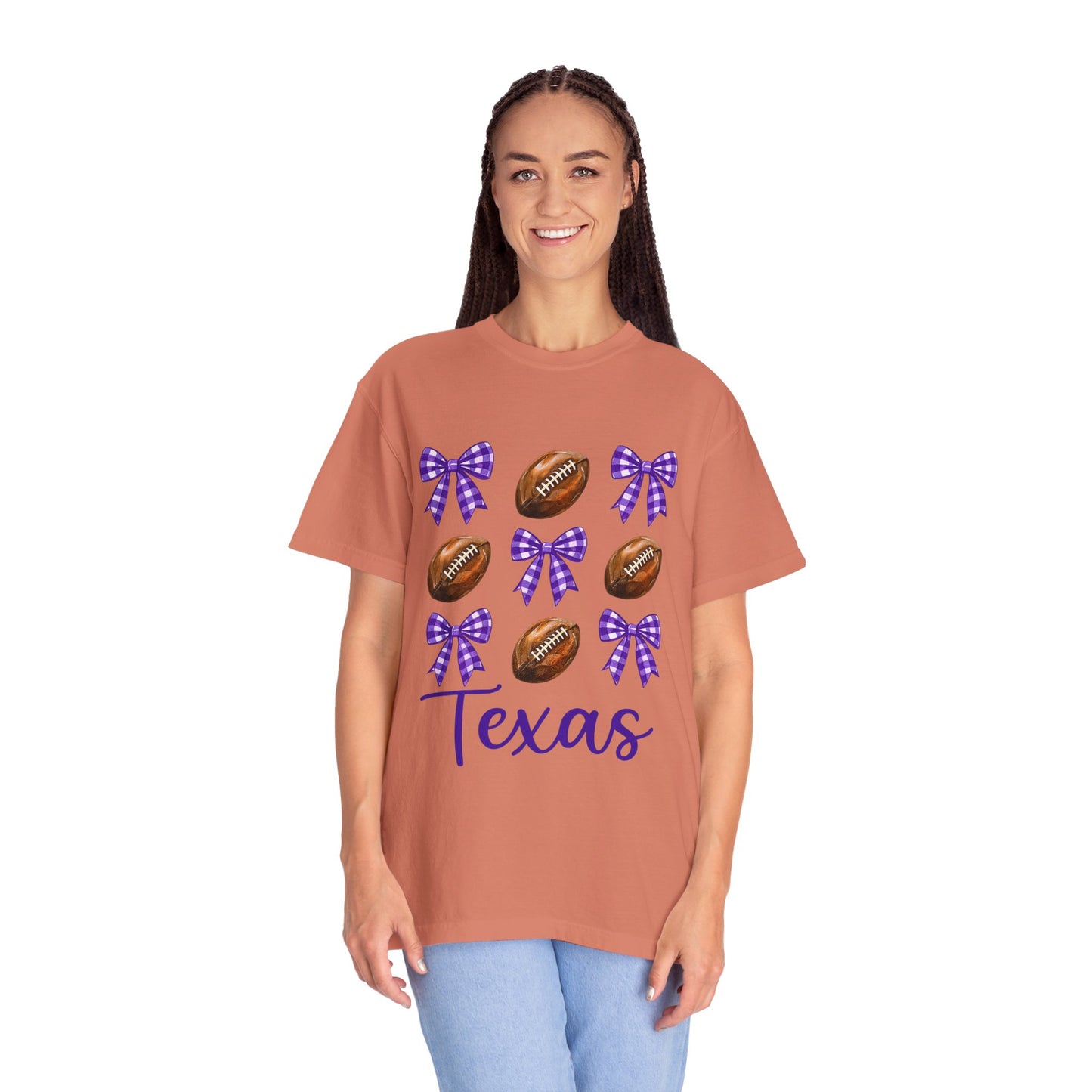 Texas Football Unisex T-Shirt with Purple Bows - Game Day Sports Apparel for Horned Frogs Fans