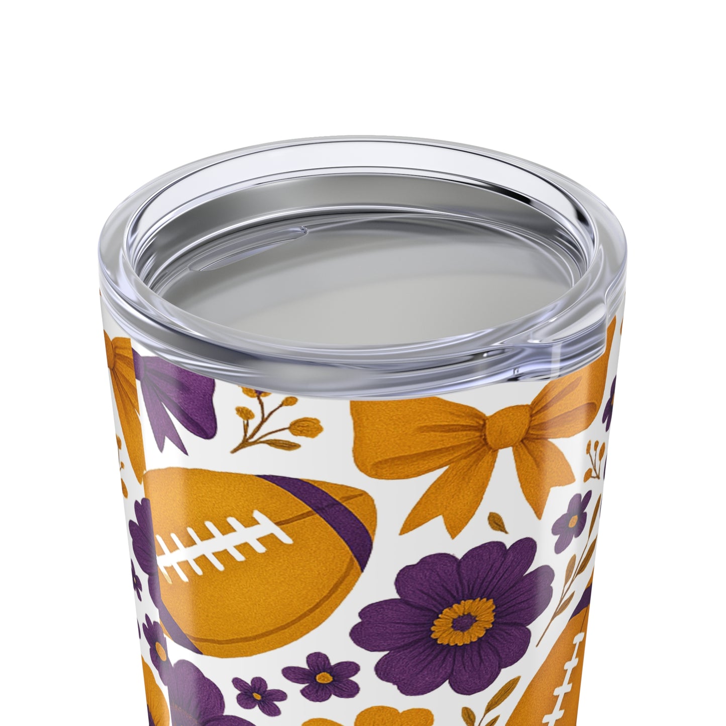 Floral Football Tumbler - 20oz Insulated Cup for Sports Lovers, Tailgating, Gifts for Coaches, Game Day Decor, Travel Mug, LSU Game Day, LSU Tigers, Graduation Gift