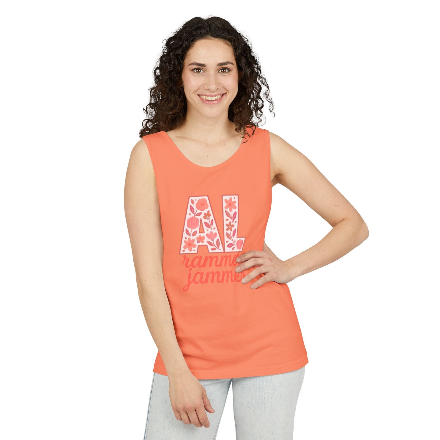 Floral Alabama Rammer Jammer Tank Top, Summer Tee, College Apparel, Game Day Shirt, Unisex Summer Clothing, Southern Style Top, Comfort Colors, Graduation Gift