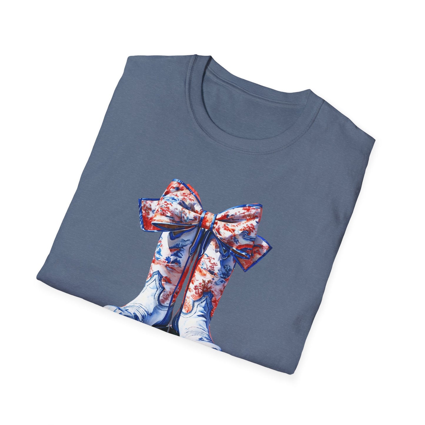, go Rebs Cheerful Unisex Softstyle T-Shirt with Bow Design | Gift for Sports Fans, Casual Wear, Team Spirit, Game Day Shirt, Cheerleading Top