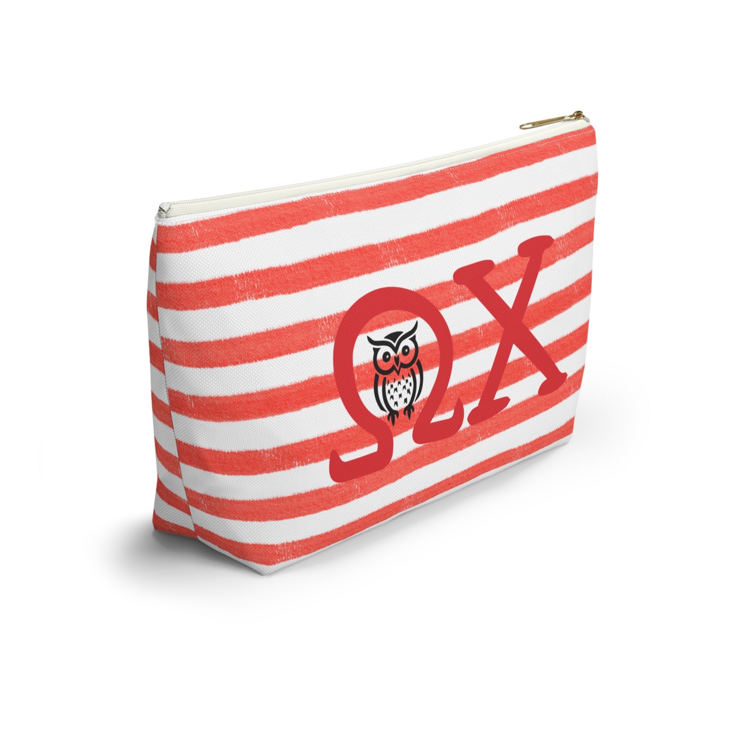 Chi Omega Charming Owl Accessory Pouch, Makeup Bag, Gift for Her, Zodiac Lover, Cute Organizer, Striped Cosmetic Pouch