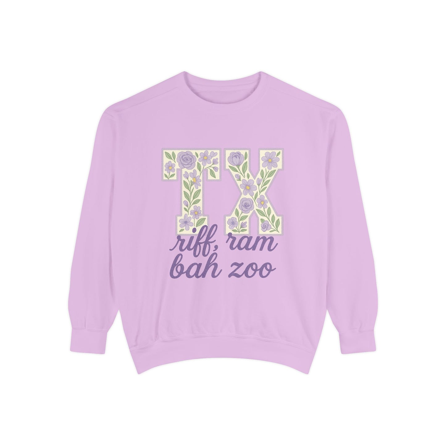 TCU Floral TX Sweatshirt - Unisex Garment-Dyed, Cozy Casual Wear, Texas Pride, Gift for Friends, College Apparel, Spring Outfits