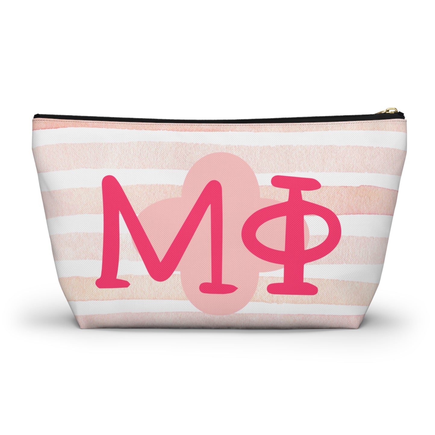 PHI mu Chic Accessory Pouch for Sorority Sisters, Cosmetic Bag, Makeup Organizer, Gift for College Graduates, Pink Stripes