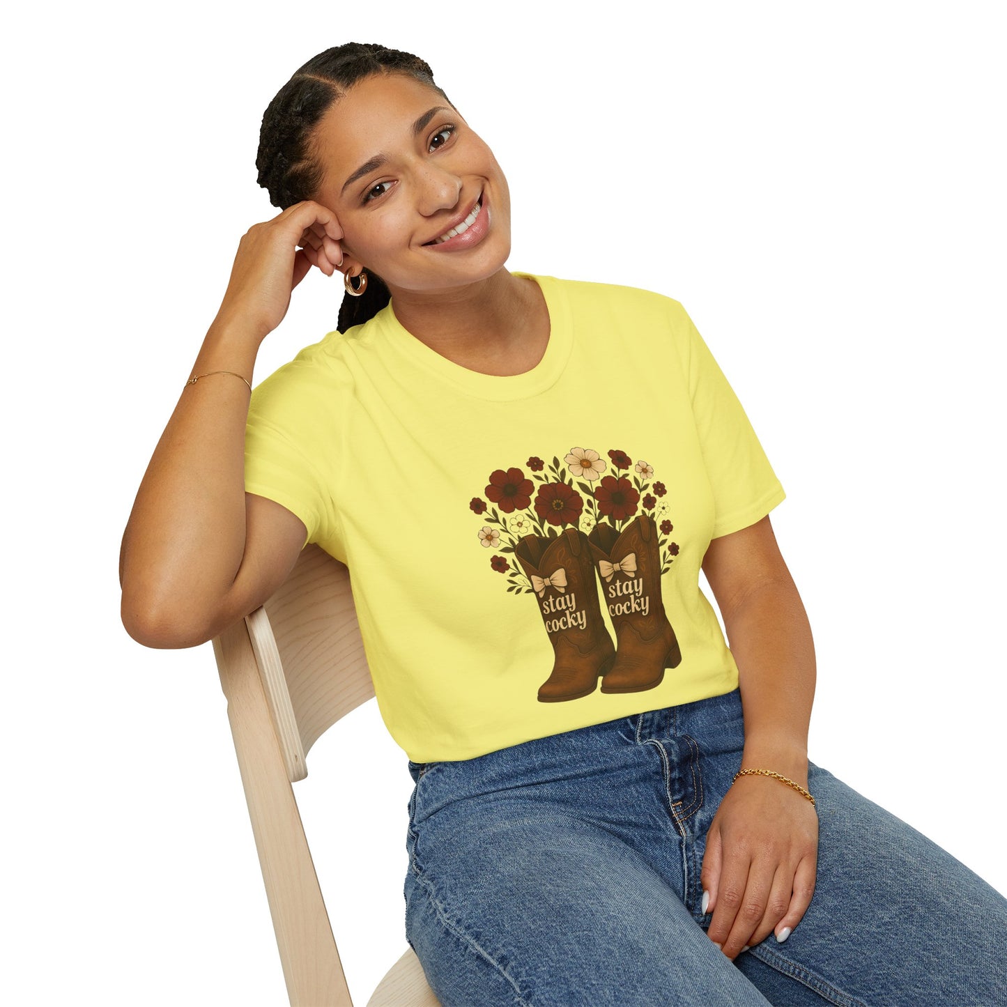 Sc stay cocky coquette t-shirt, Lucky Cowboy Boots T-Shirt, Country Style Tee, Floral Graphic Shirt, Gift for sc fan, go gamecocks, sc game day, graduation gift, college student gift