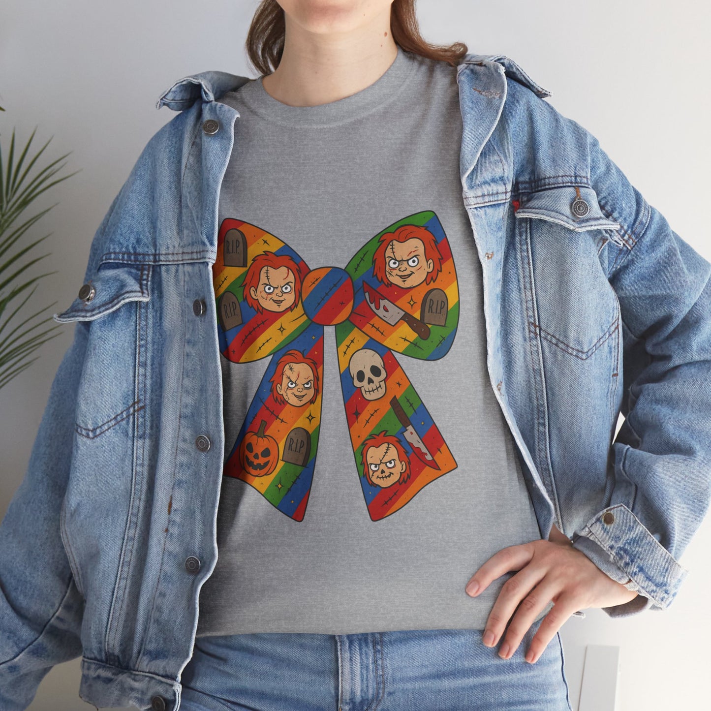 Colorful Halloween Bow Tee, Fun Costume T-Shirt, Halloween Party Shirt, Unisex Graphic Tee, Cozy Everyday Wear, Unique Gift Idea