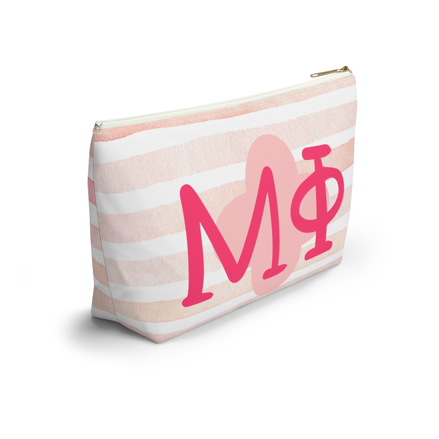 PHI mu Chic Accessory Pouch for Sorority Sisters, Cosmetic Bag, Makeup Organizer, Gift for College Graduates, Pink Stripes