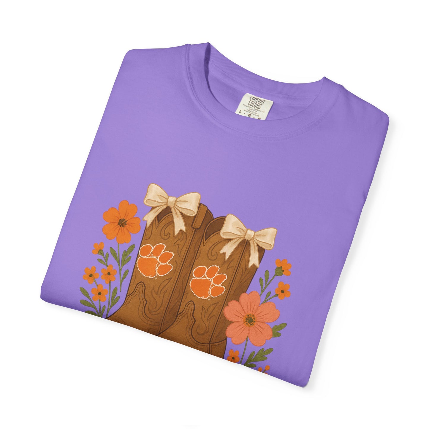 Cowgirl Boots Floral T-Shirt, Go Tigers Game Day, Comfort Colors