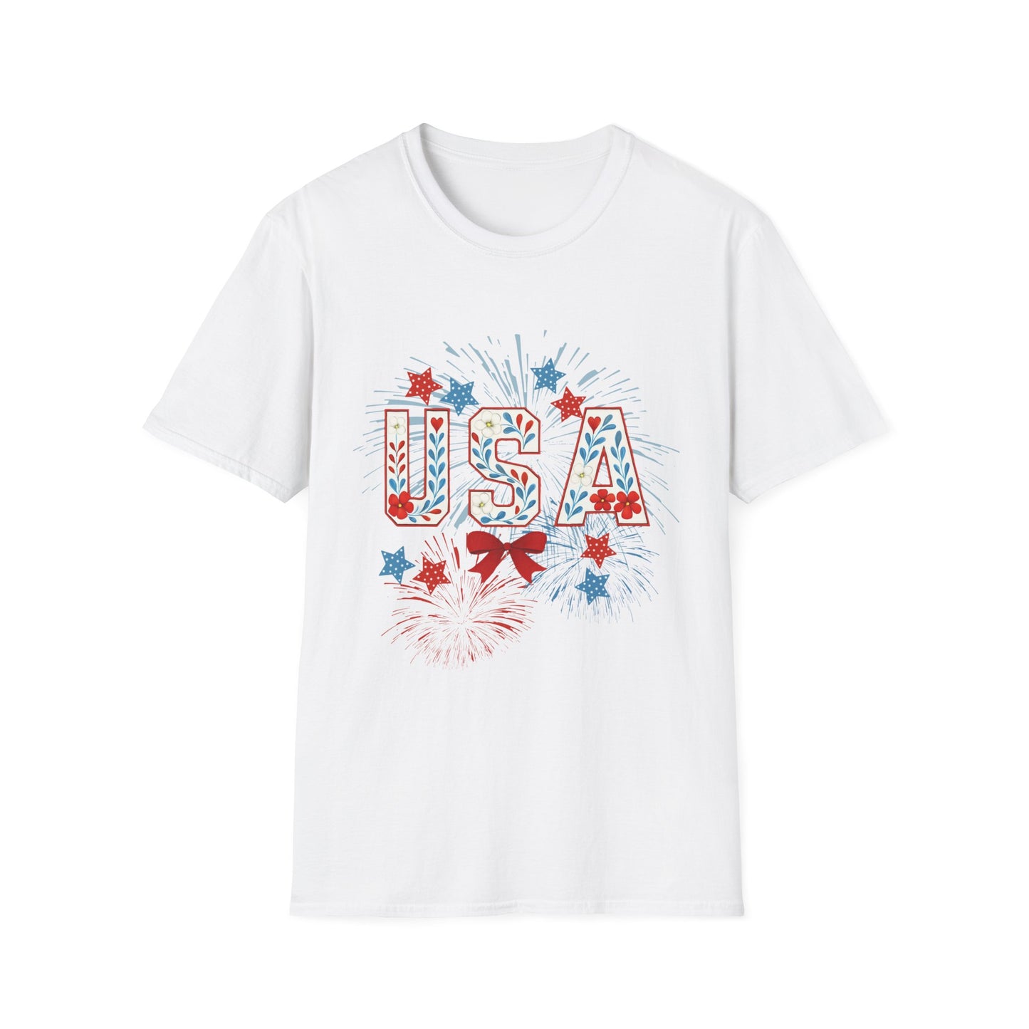 Patriotic USA Fireworks T-Shirt, 4th of July Tee, Unisex Graphic Shirt, Independence Day Apparel, Stars and Stripes Clothing