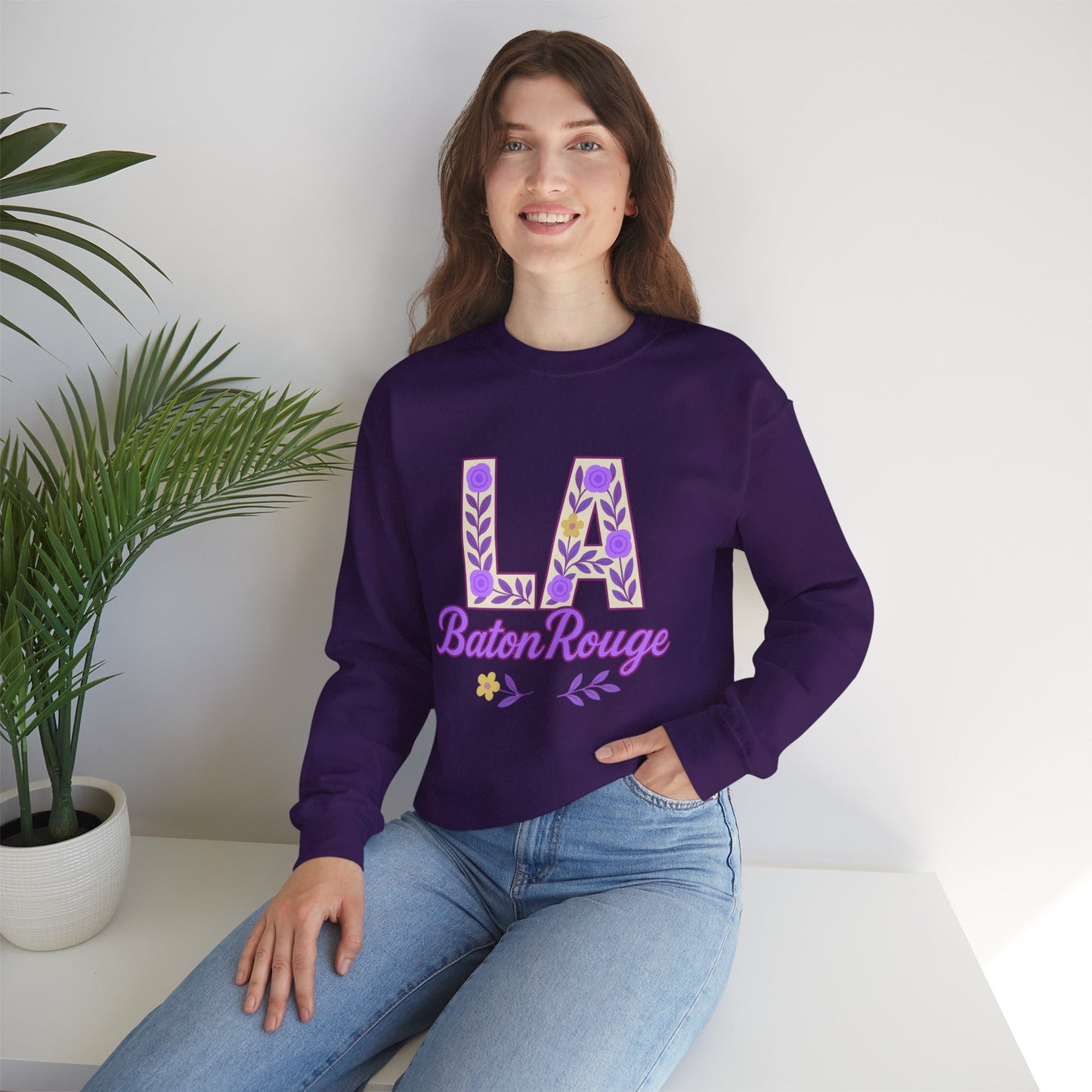 LA Baton Rouge Floral Sweatshirt, Cozy Crewneck for Fall, Gift for Friends, Casual Outing, Southern Style Apparel