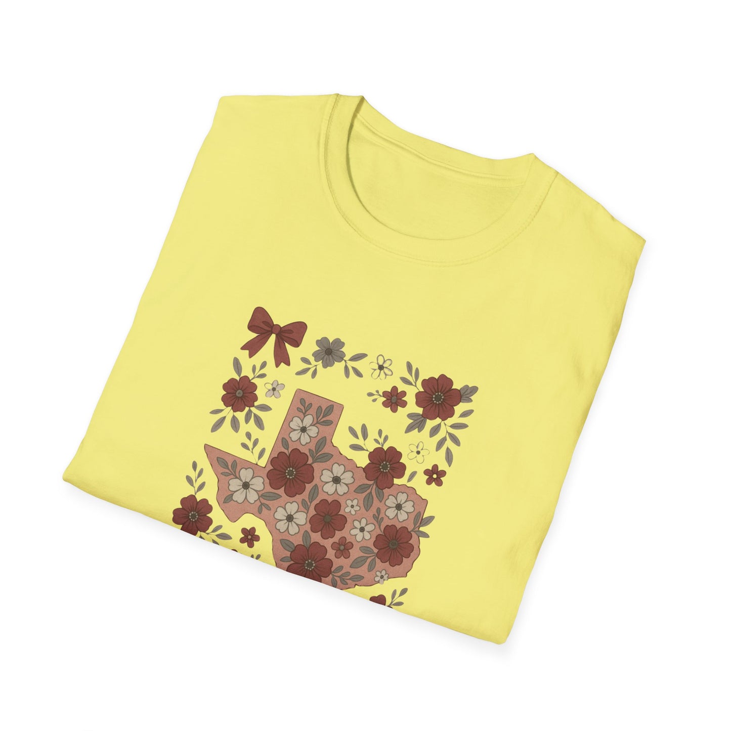 Texas Floral Unisex Softstyle T-Shirt, Vintage Texas Tee, Texas Pride Shirt, Casual Wear, Gift for Texas Lovers, Holiday T-Shirt