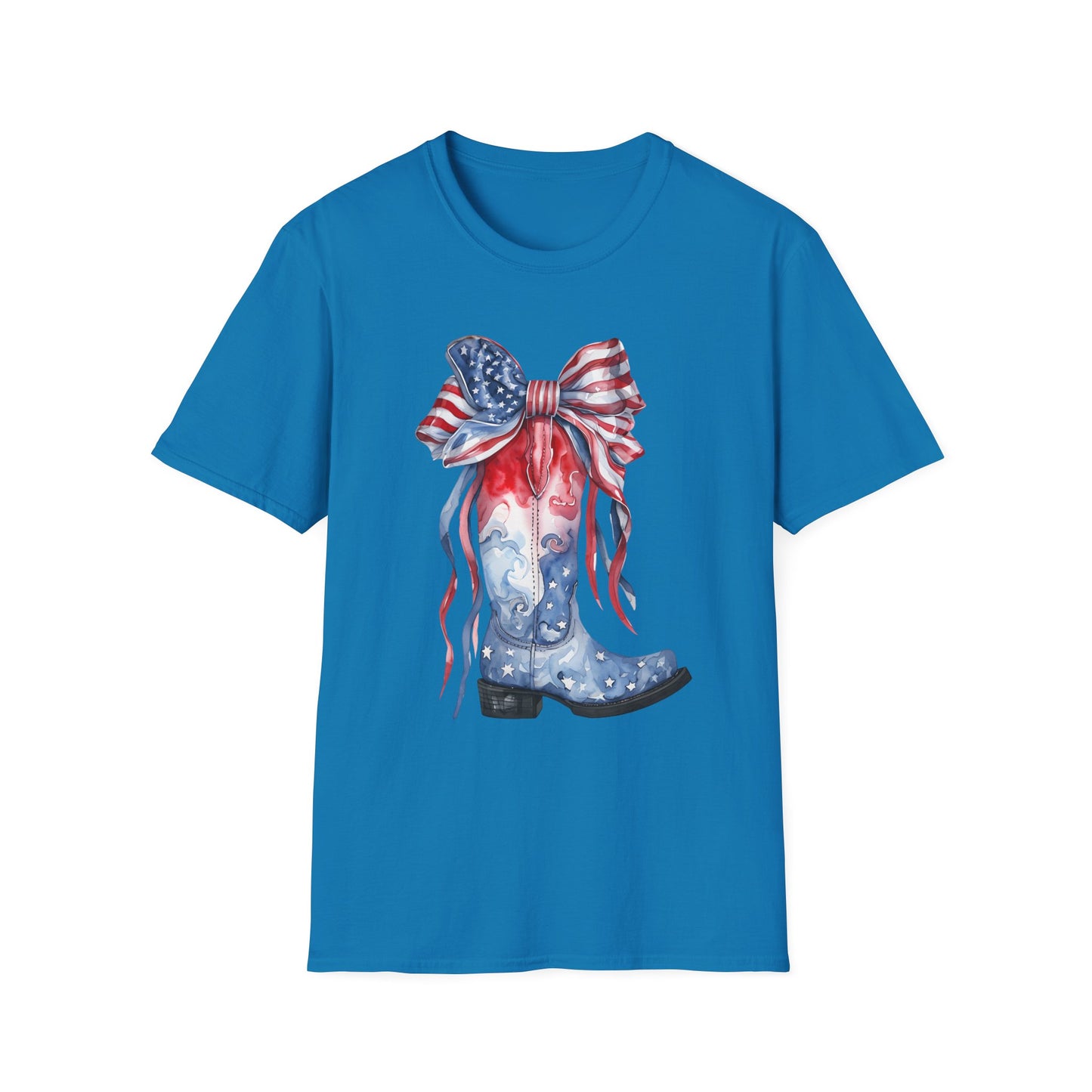 Patriotic Cowboy Boot T-Shirt | Unisex Softstyle Tee for Independence Day