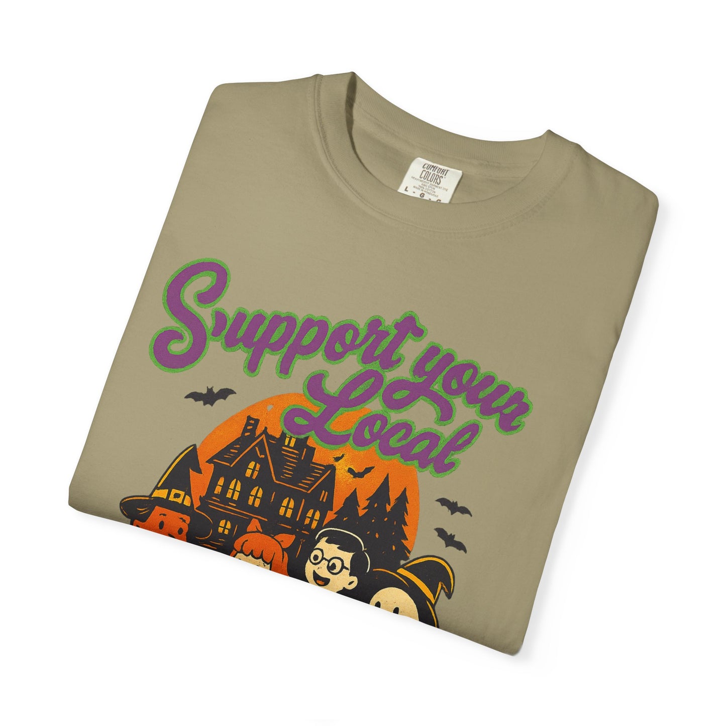 Halloween Support T-Shirt, Youth Trick or Treat Shirt, Garment-Dyed Tee for Kids, Spooky Season Apparel, Holiday Party Top, Fun Costume Wear