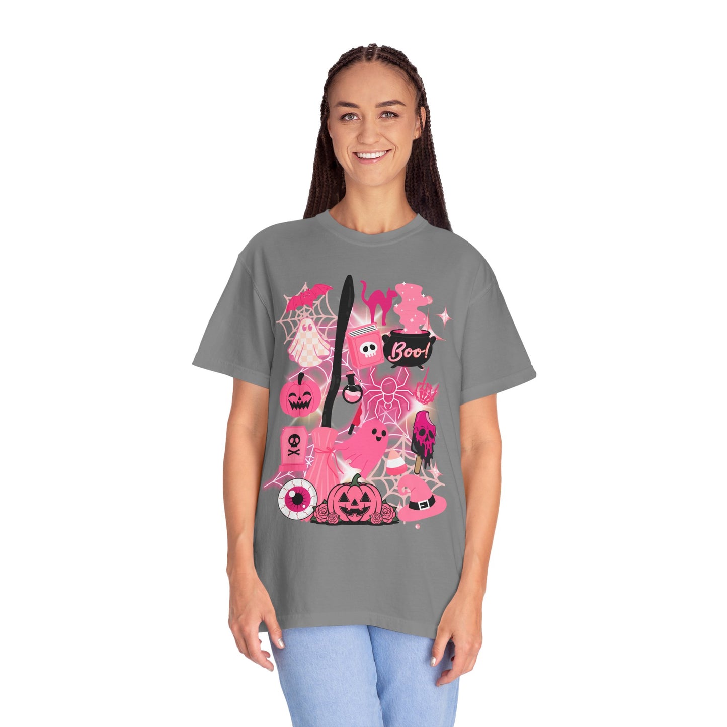 Pink Halloween-Themed Unisex T-shirt, Spooky Shirt, Ghostly Apparel, Boo T-shirt, Fall Fashion, Halloween Costume Top