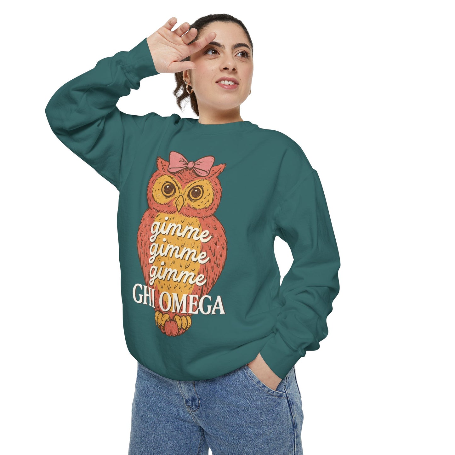 Gimme Gimme Owl Sweatshirt, Unisex Sweatshirt, Sorority Apparel, Cute Owl Design, Cozy Gift, College Sweatshirt