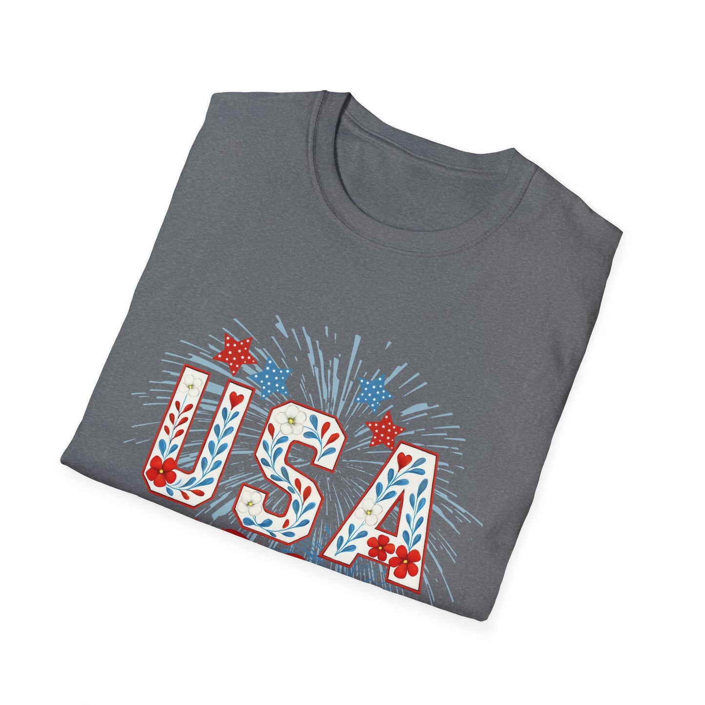 Patriotic USA Fireworks T-Shirt, 4th of July Tee, Unisex Graphic Shirt, Independence Day Apparel, Stars and Stripes Clothing