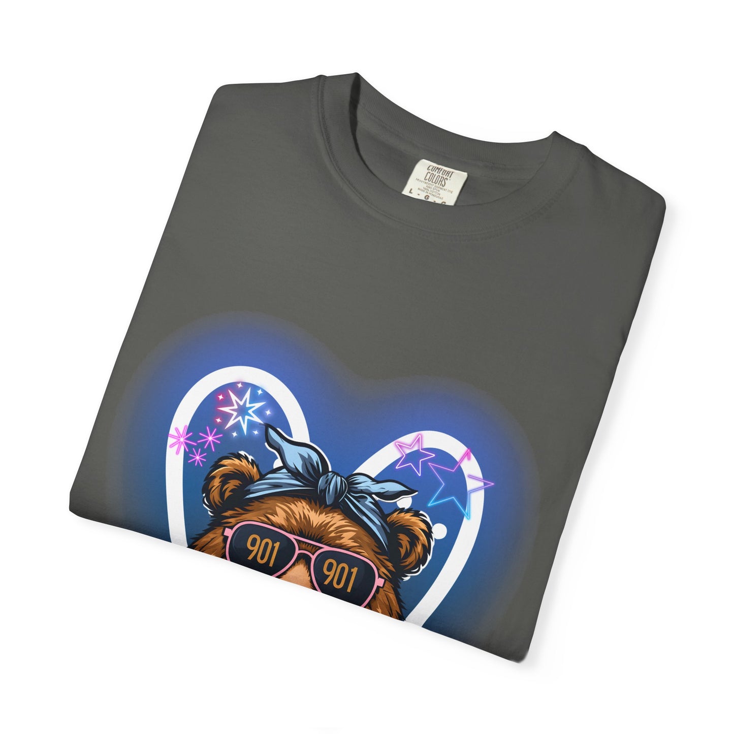 Neon Memphis Bear Graphic T-Shirt, Unisex Fashion Tee, Trendy Apparel, Memphis Grizz, 901 Memphis, Retro Design, Comfort Colors, Memphis Basketball Fan