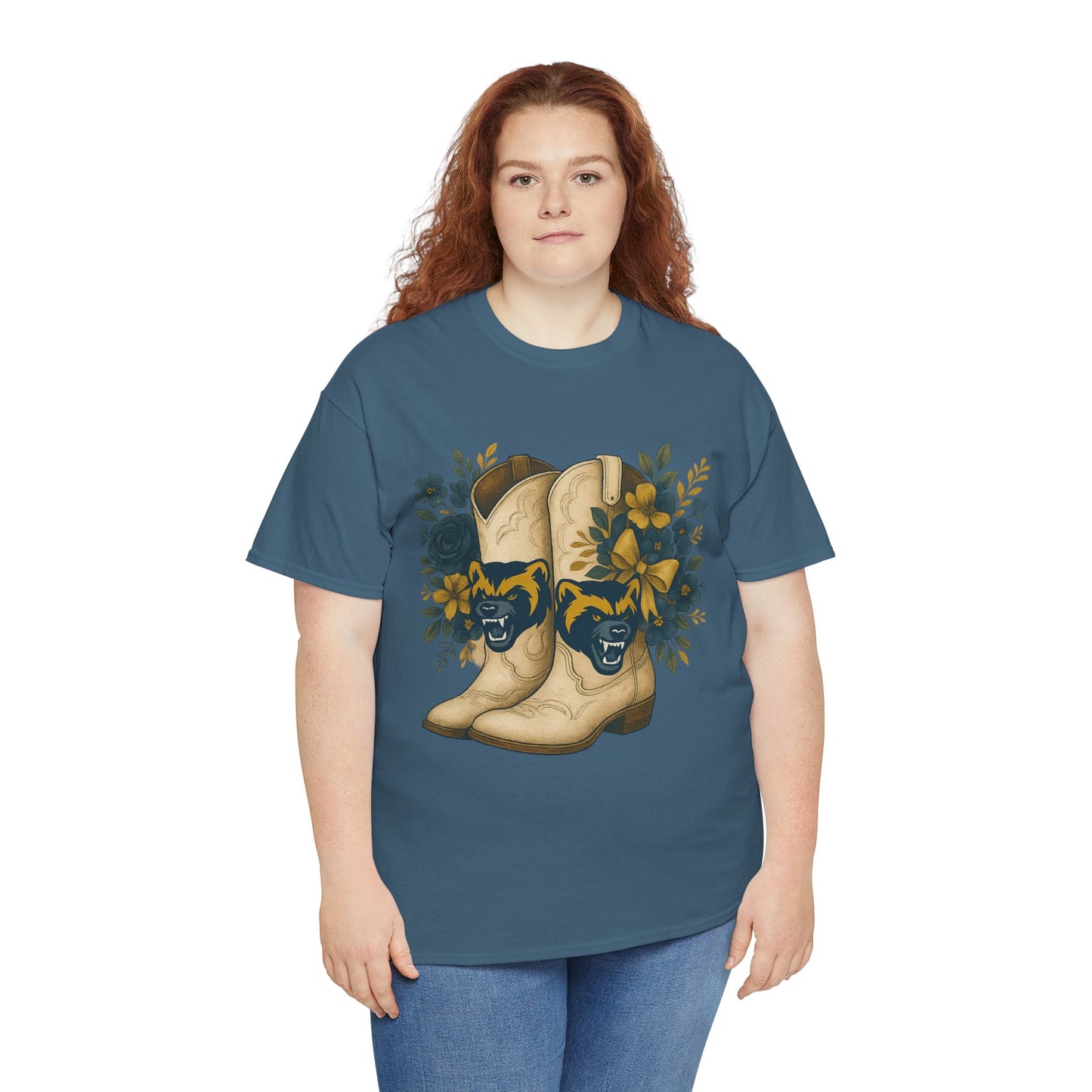 Graphic Tee - Michigan Wolverines Maize and Blue Country Chic Floral Cowboy Boots Vintage Style Shirt