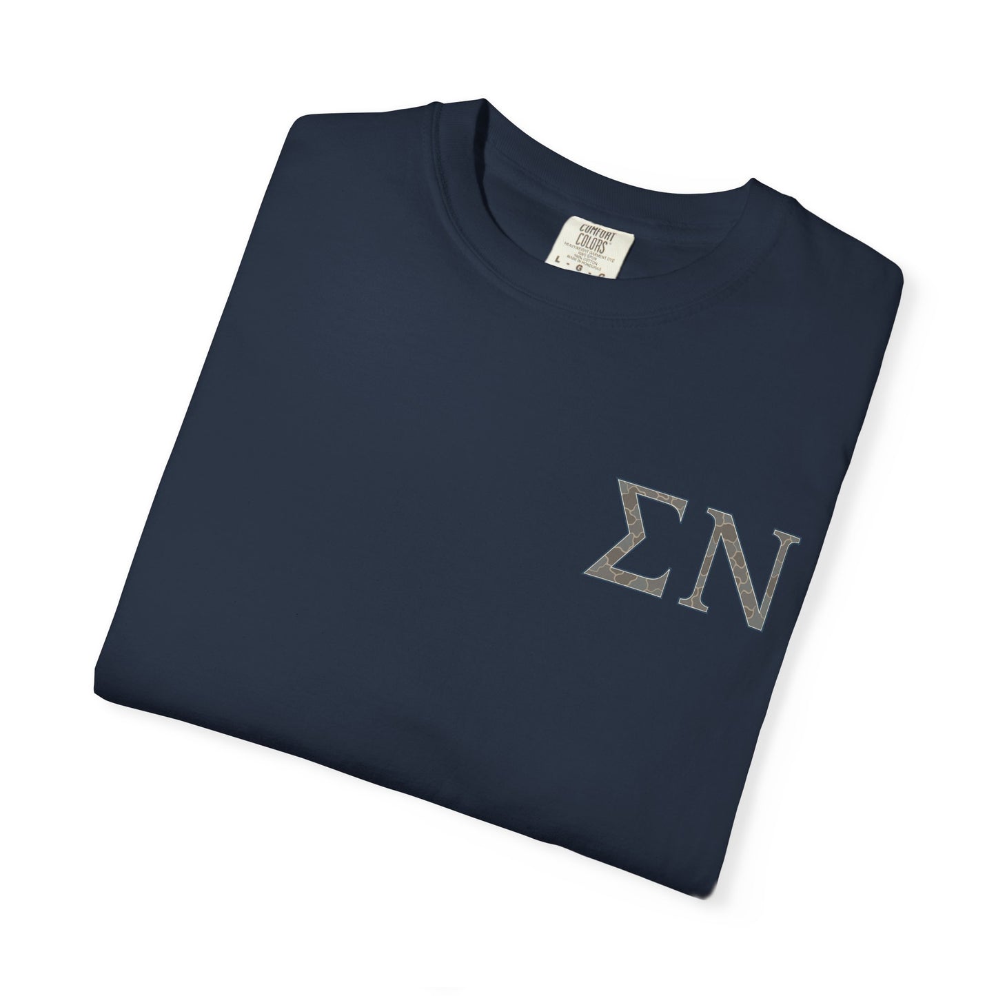 SigmaNu Camouflage T-Shirt | Unisex Garment-Dyed Tee for Greek Life | Ideal for Fraternity Events, Casual Wear, Gifts, Game Days