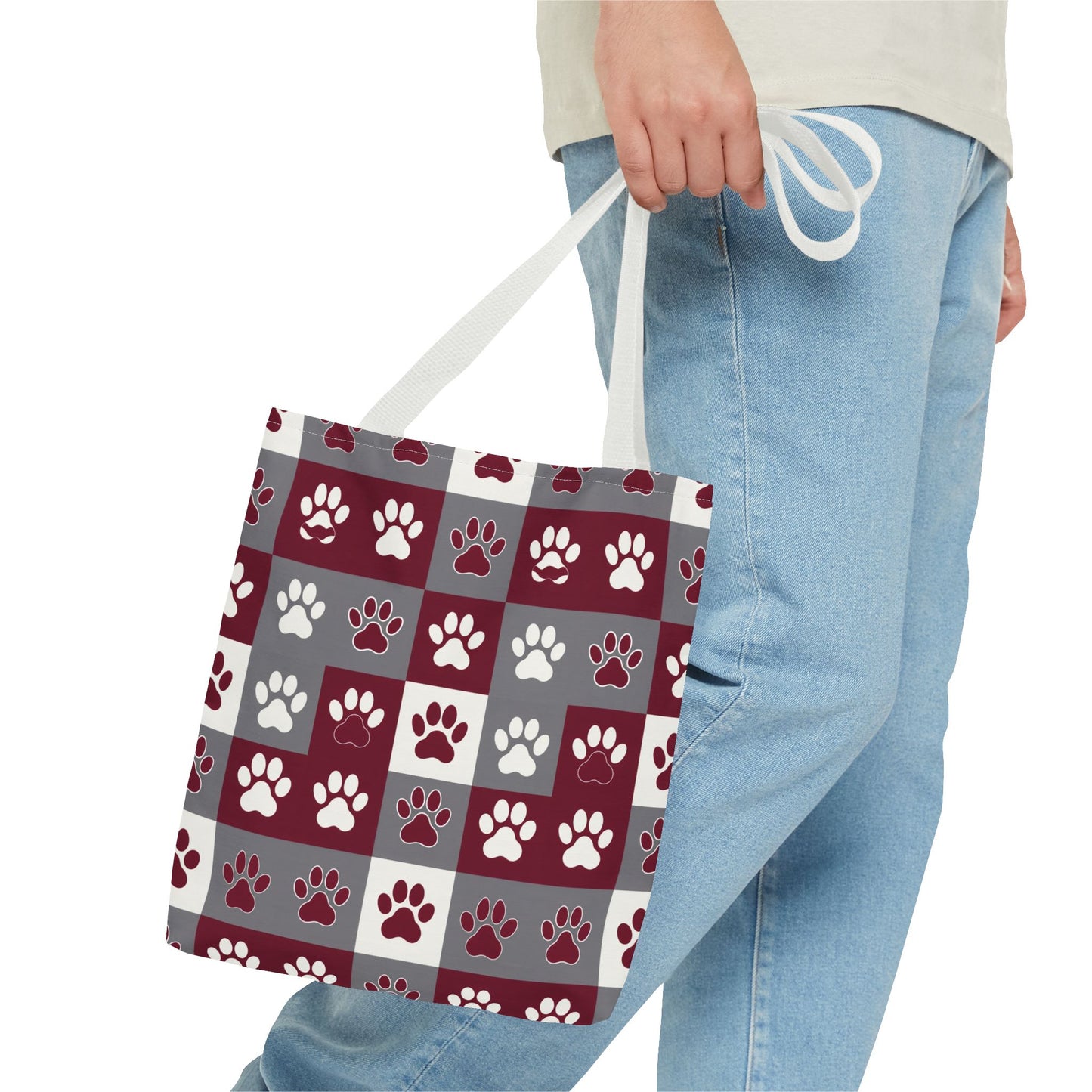 MS Bulldog Tote Bag - AOP, Paw Print Design, Reusable Shopping Bag, Mississippi Bulldog Fan, Animal Lover Accessory