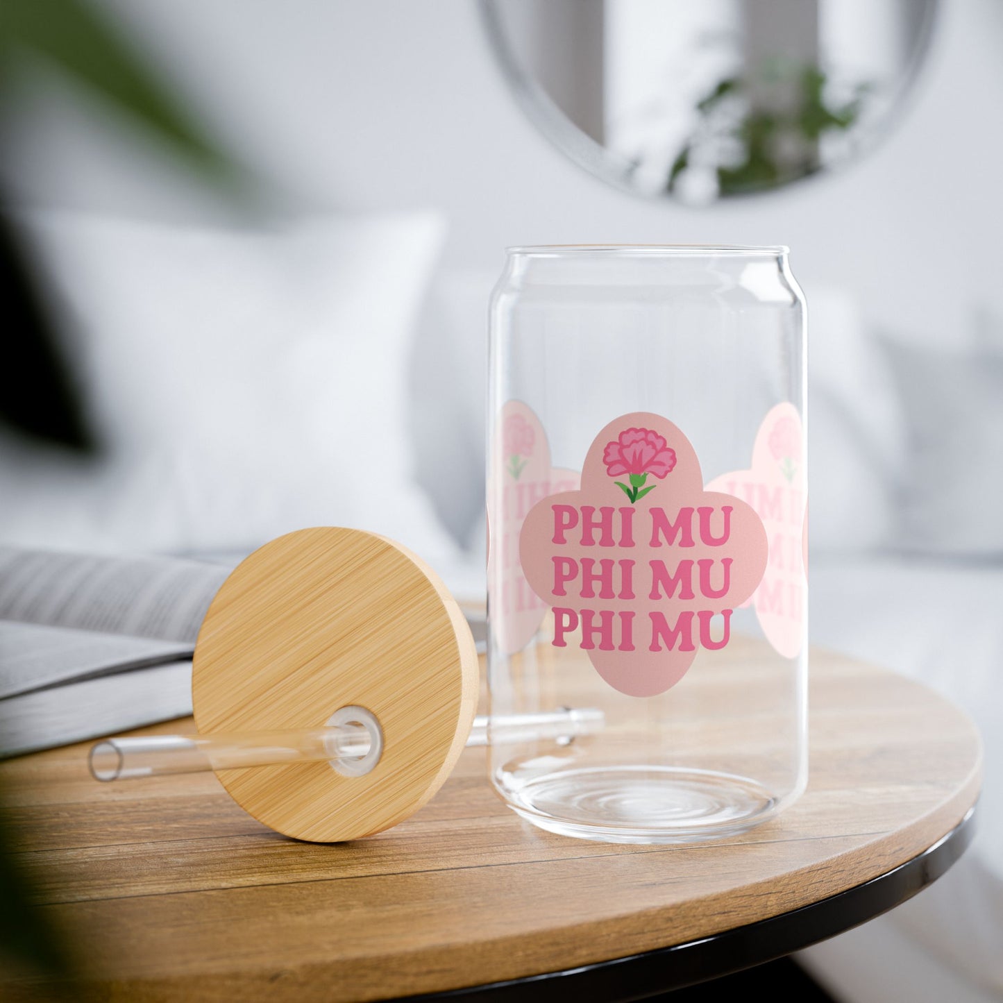 Phi Mu 16oz Sipper Glass | Eco-Friendly Drinkware | Perfect for Sorority Events, Graduations, Gifts, Everyday Use