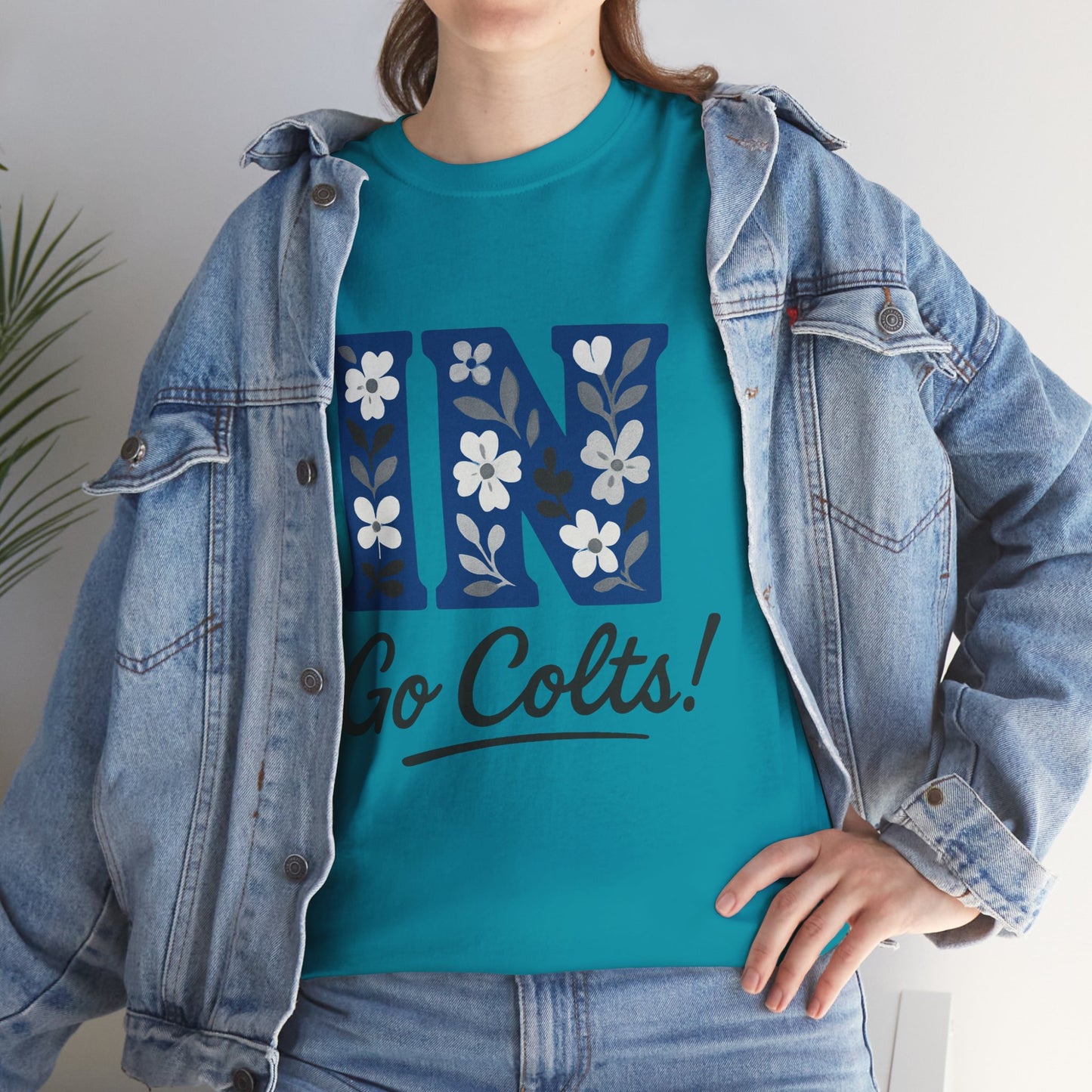 Floral Colts Tee | Unisex Heavy Cotton Tee for Sports Fans, Indiana Pride