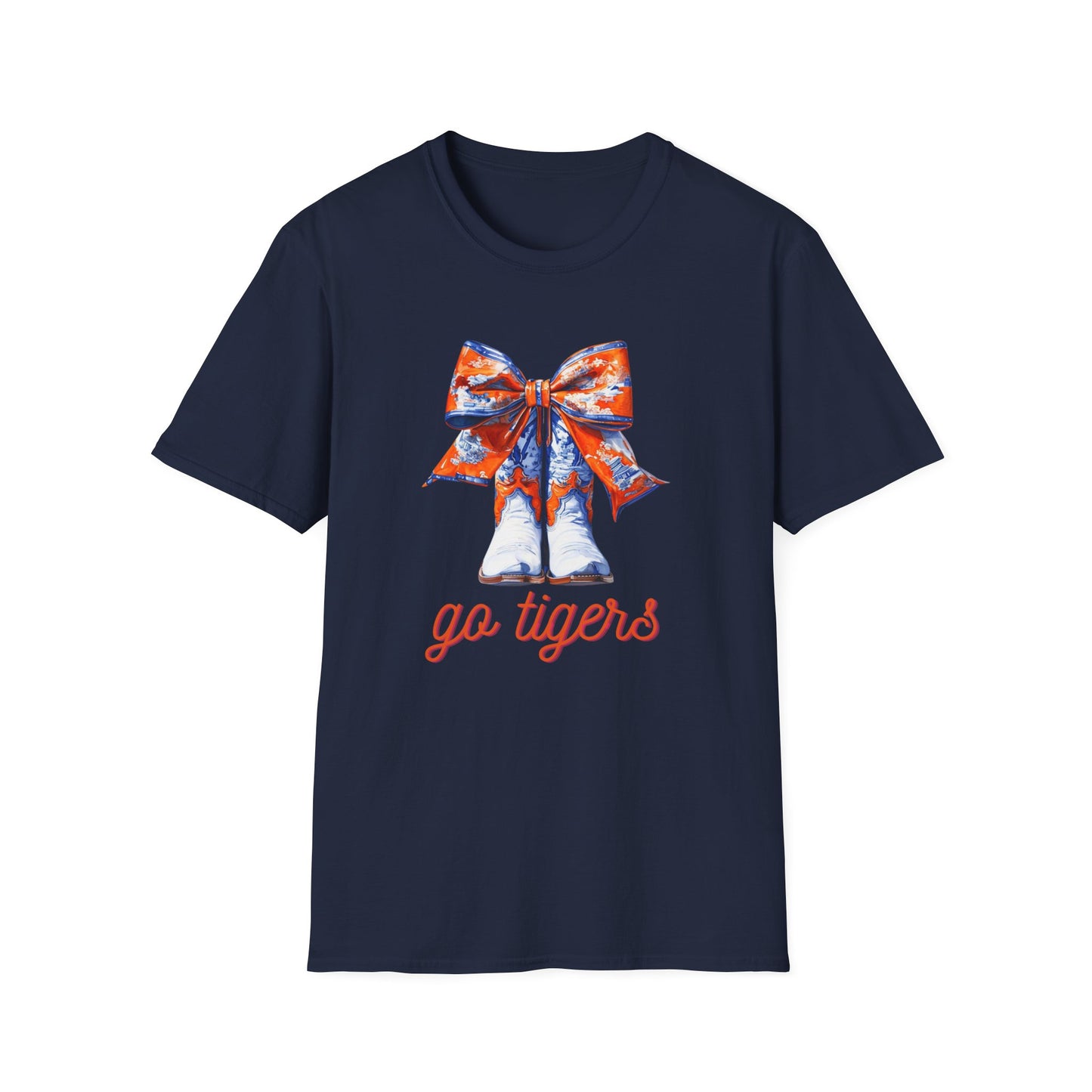 AU Coquette Boot Bow Cheerful Unisex T-Shirt with Bow Design - Perfect for Game Day, Sports Fans, Birthdays, and Casual Wear, Go Tigers!