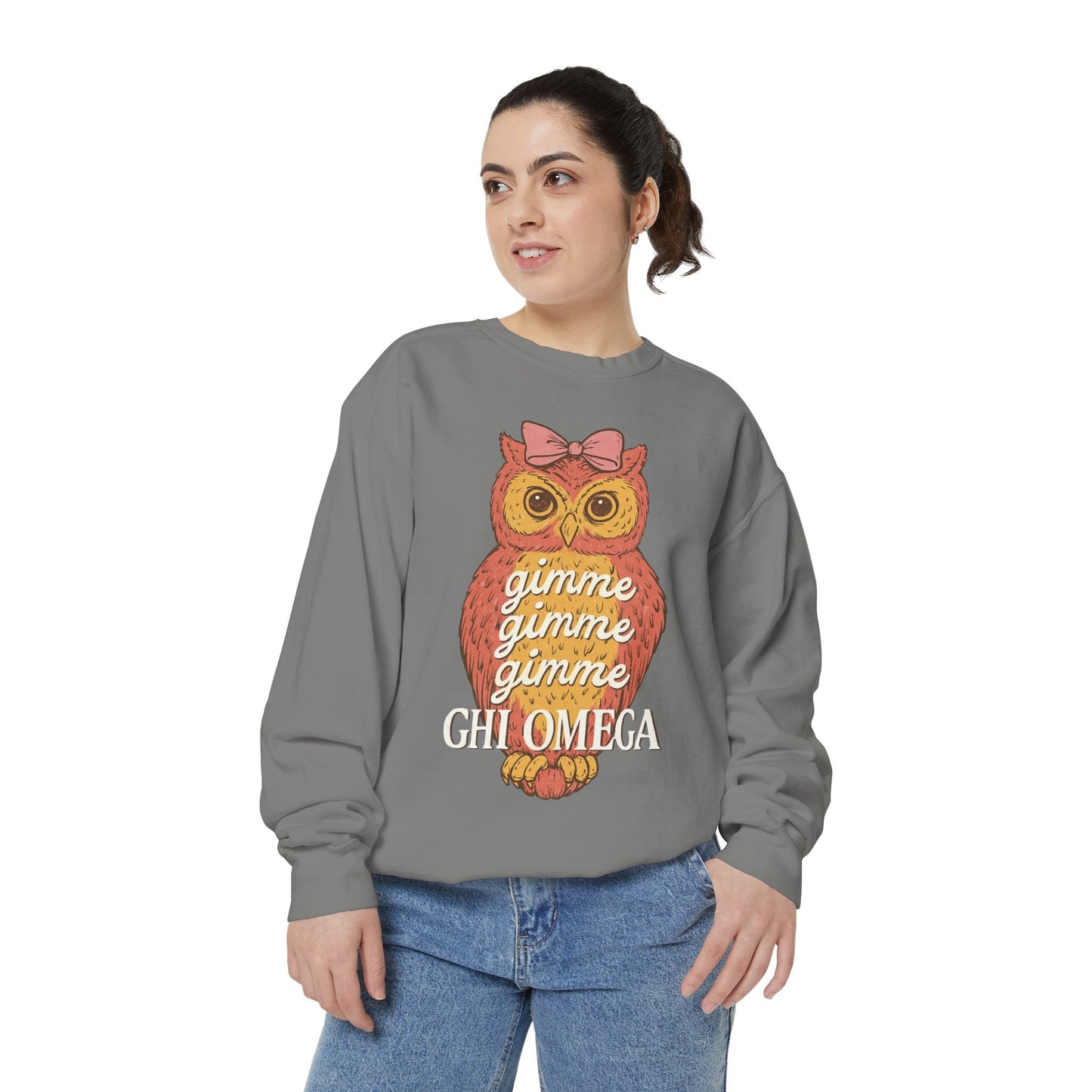 Gimme Gimme Owl Sweatshirt, Unisex Sweatshirt, Sorority Apparel, Cute Owl Design, Cozy Gift, College Sweatshirt