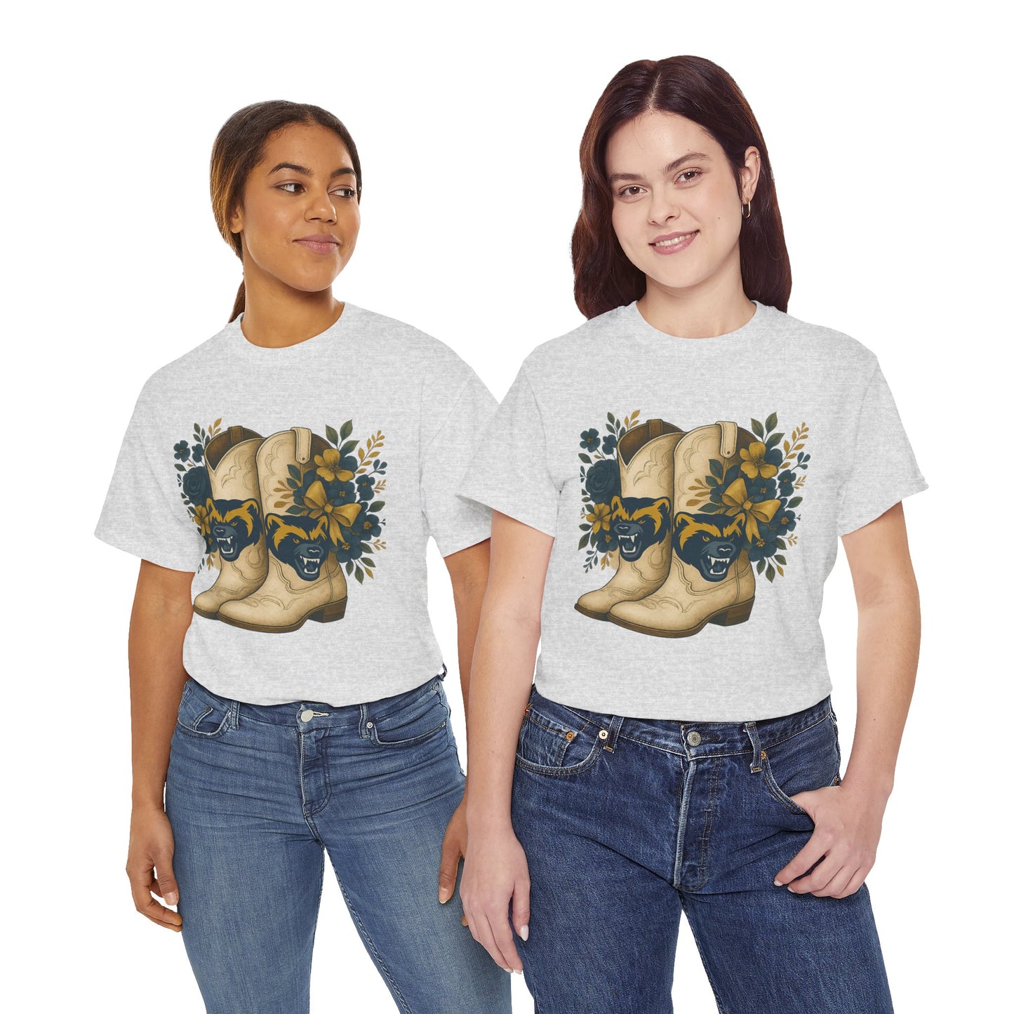 Graphic Tee - Michigan Wolverines Maize and Blue Country Chic Floral Cowboy Boots Vintage Style Shirt