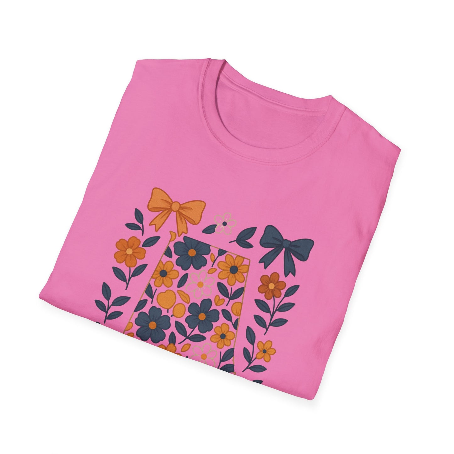 AU Floral Bow Graphic T-Shirt, Softstyle Tee, Botanical Print Shirt, Gift for Her, Casual Wear, Summer Fashion, Vintage Aesthetic