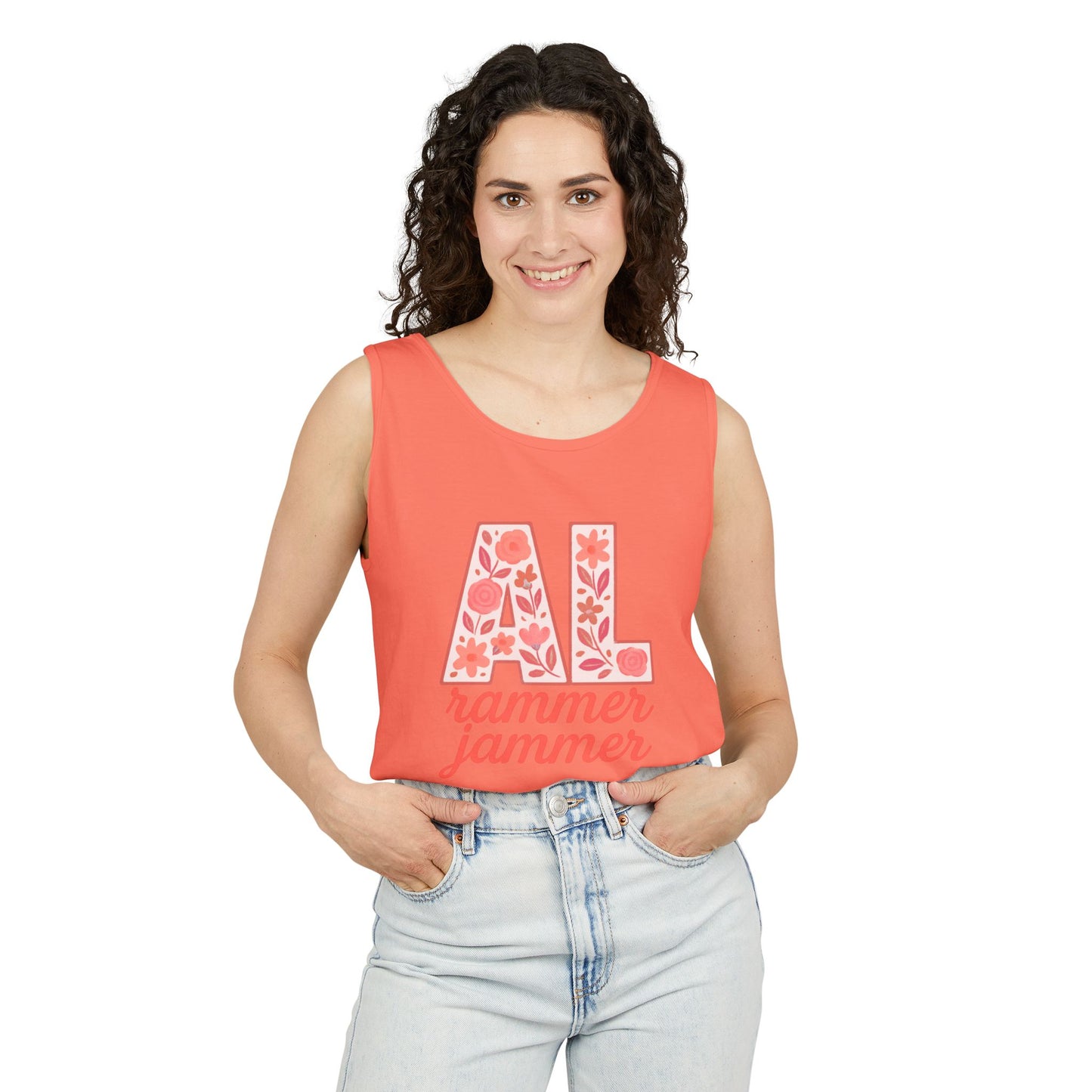 Floral Alabama Rammer Jammer Tank Top, Summer Tee, College Apparel, Game Day Shirt, Unisex Summer Clothing, Southern Style Top, Comfort Colors, Graduation Gift