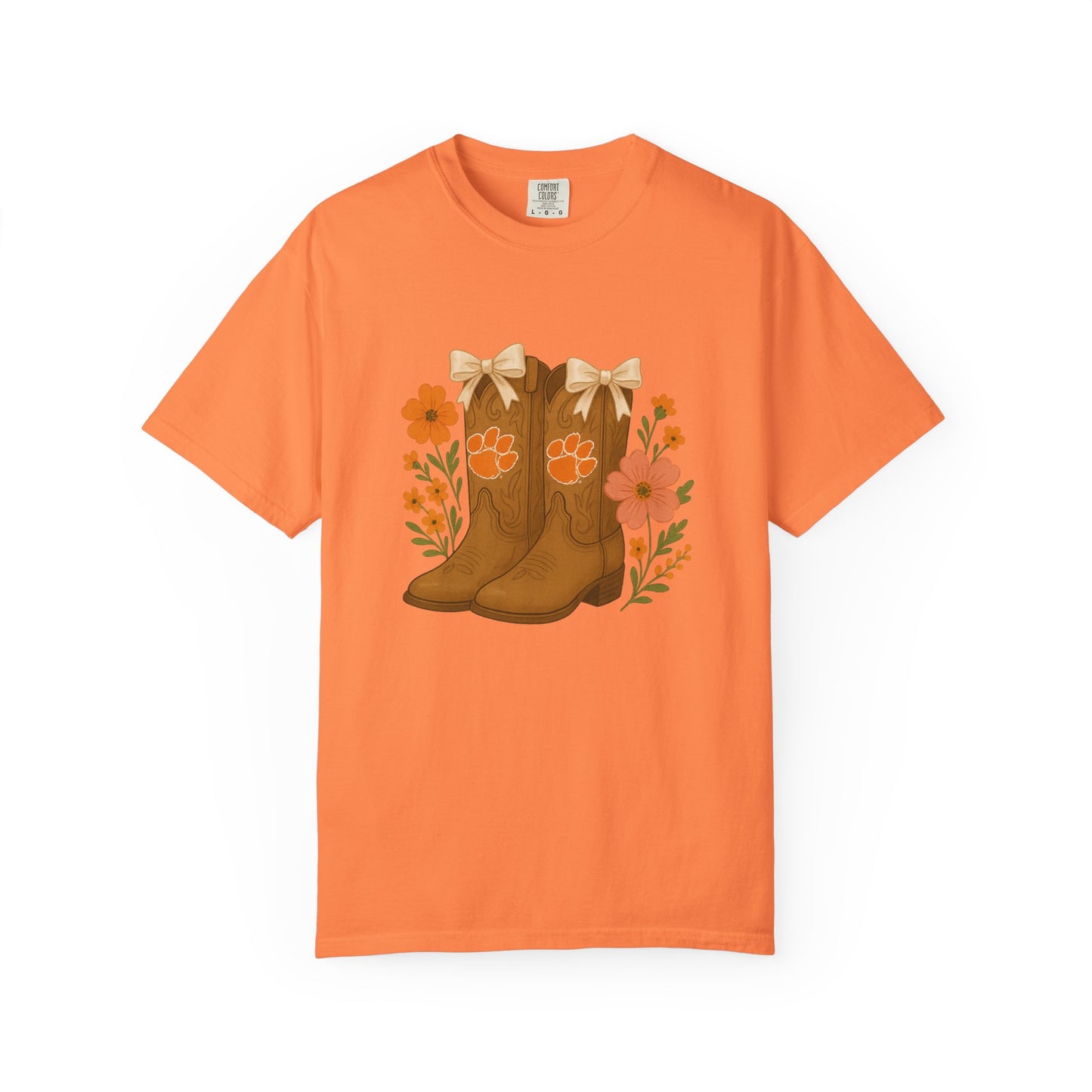 Cowgirl Boots Floral T-Shirt, Go Tigers Game Day, Comfort Colors