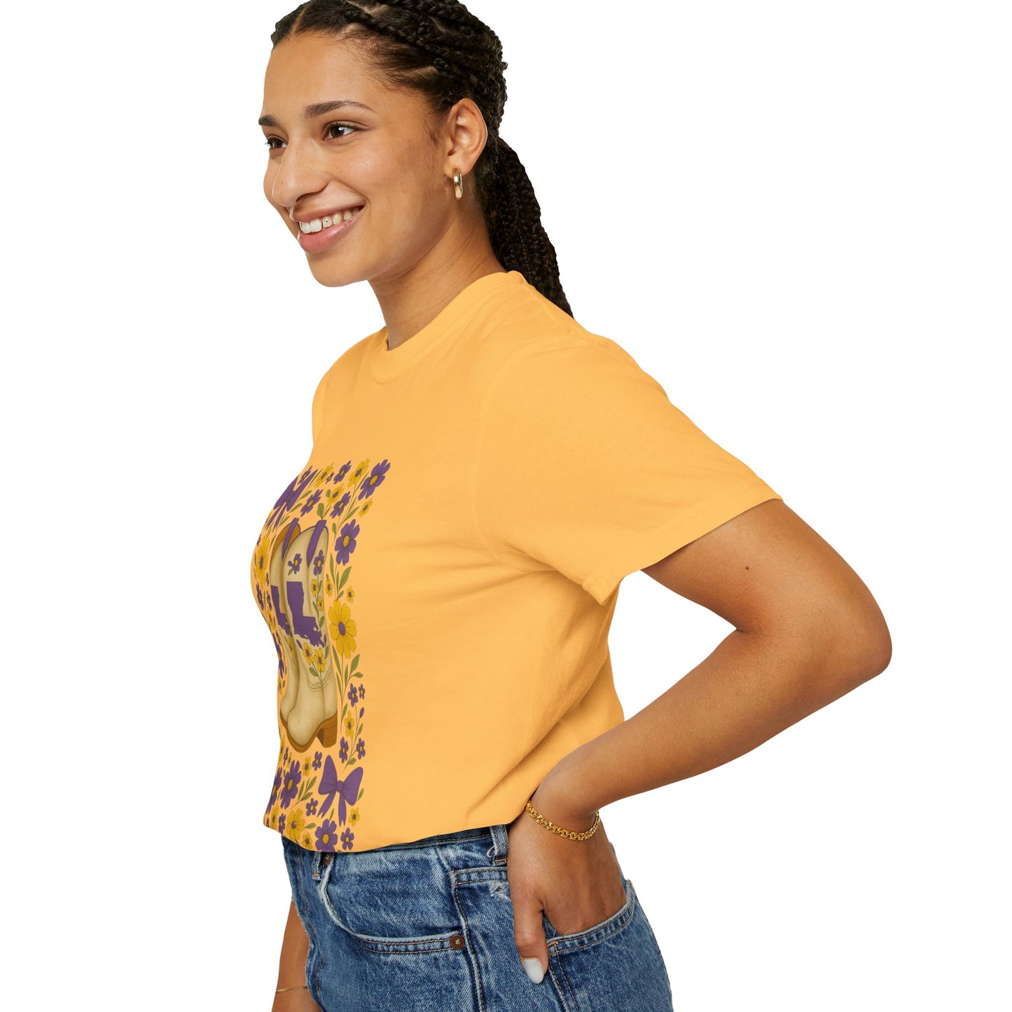 T-Shirt - Western Floral Boot T-Shirt, Vintage Graphic Shirt, Gift for Cowgirl, LSU Tigers, Louisiana Game Day