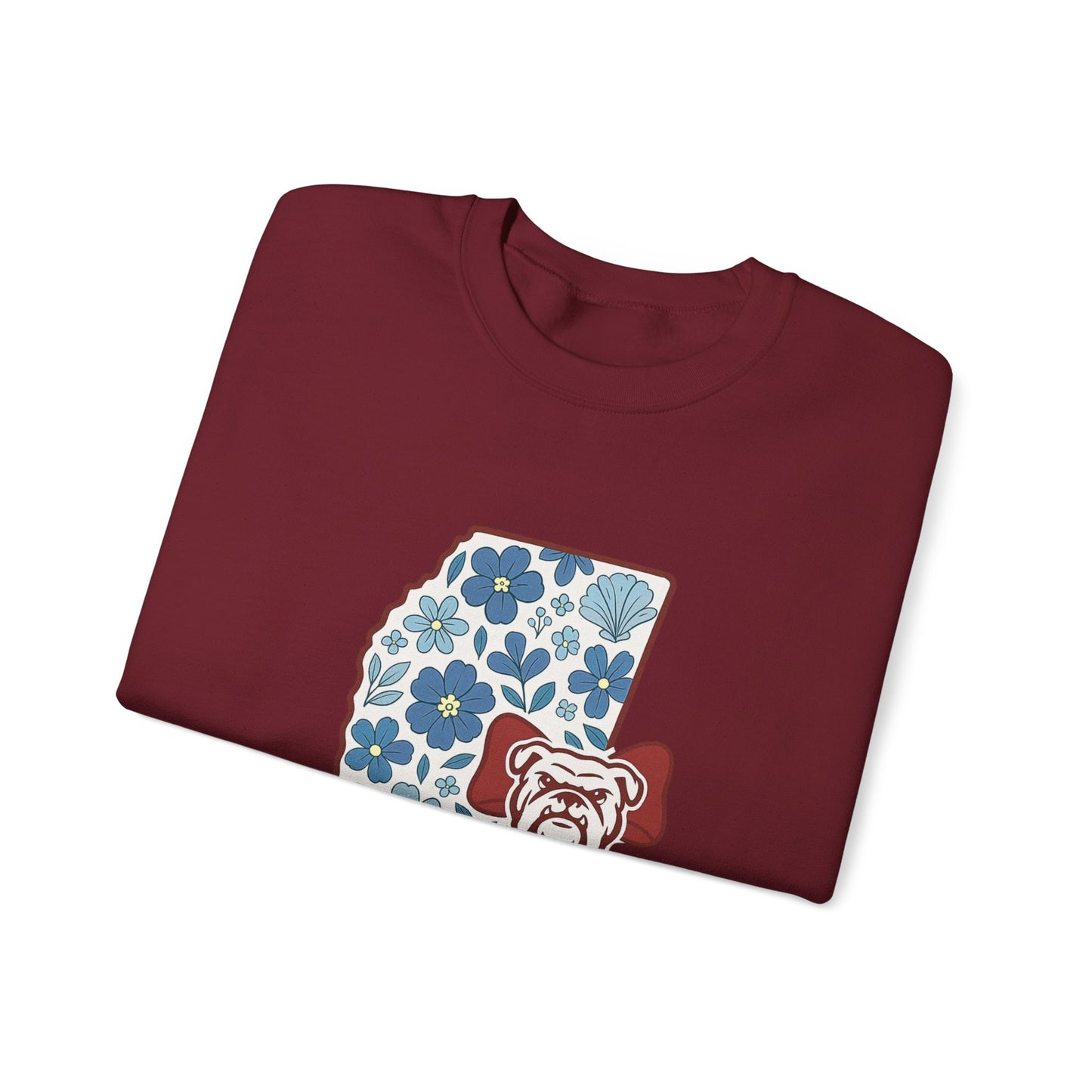 Mississippi Flower Bulldog Crewneck Sweatshirt, Cozy Sweatshirt for Fall, Gift for Dog Lovers, College Apparel, Casual Fashion