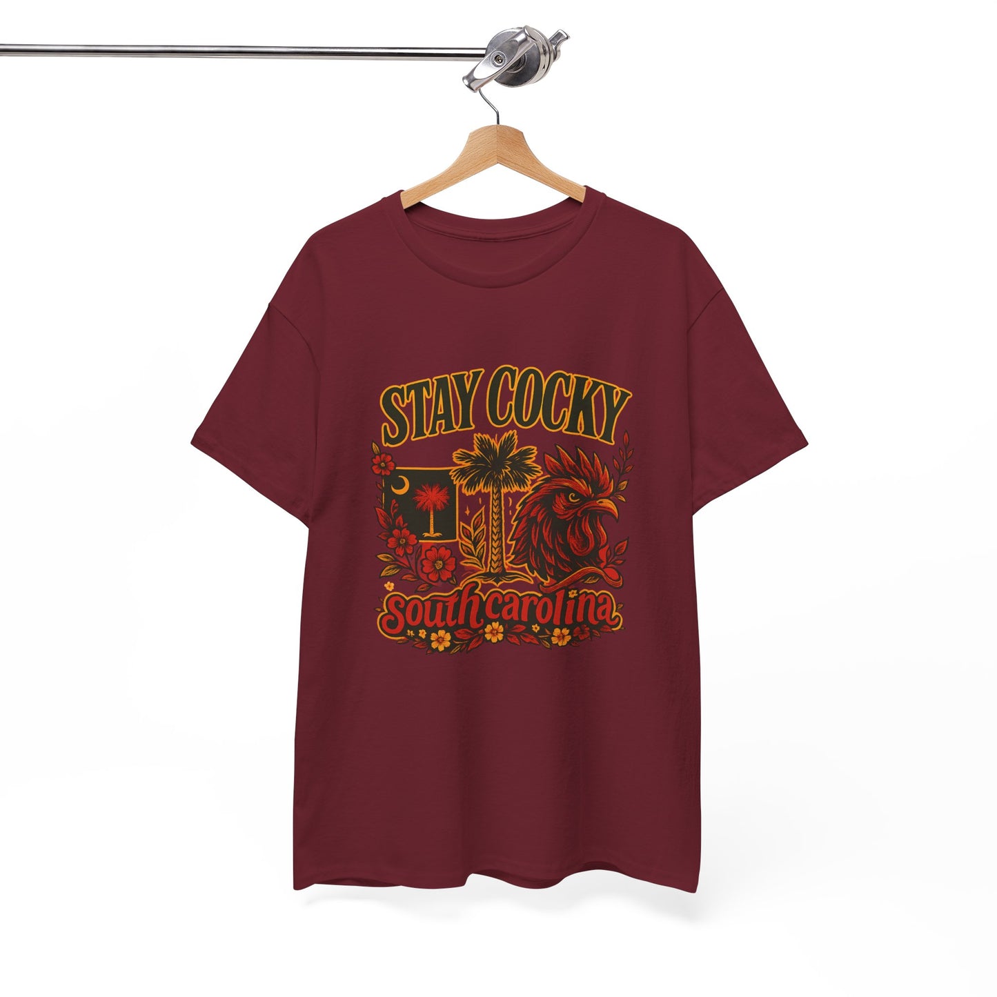 Stay Cocky Unisex Heavy Cotton Tee, Casual Graphic Tee, South Carolina Pride Shirt, Fun Vacation Wear, Perfect Gift for Gamecocks Fans