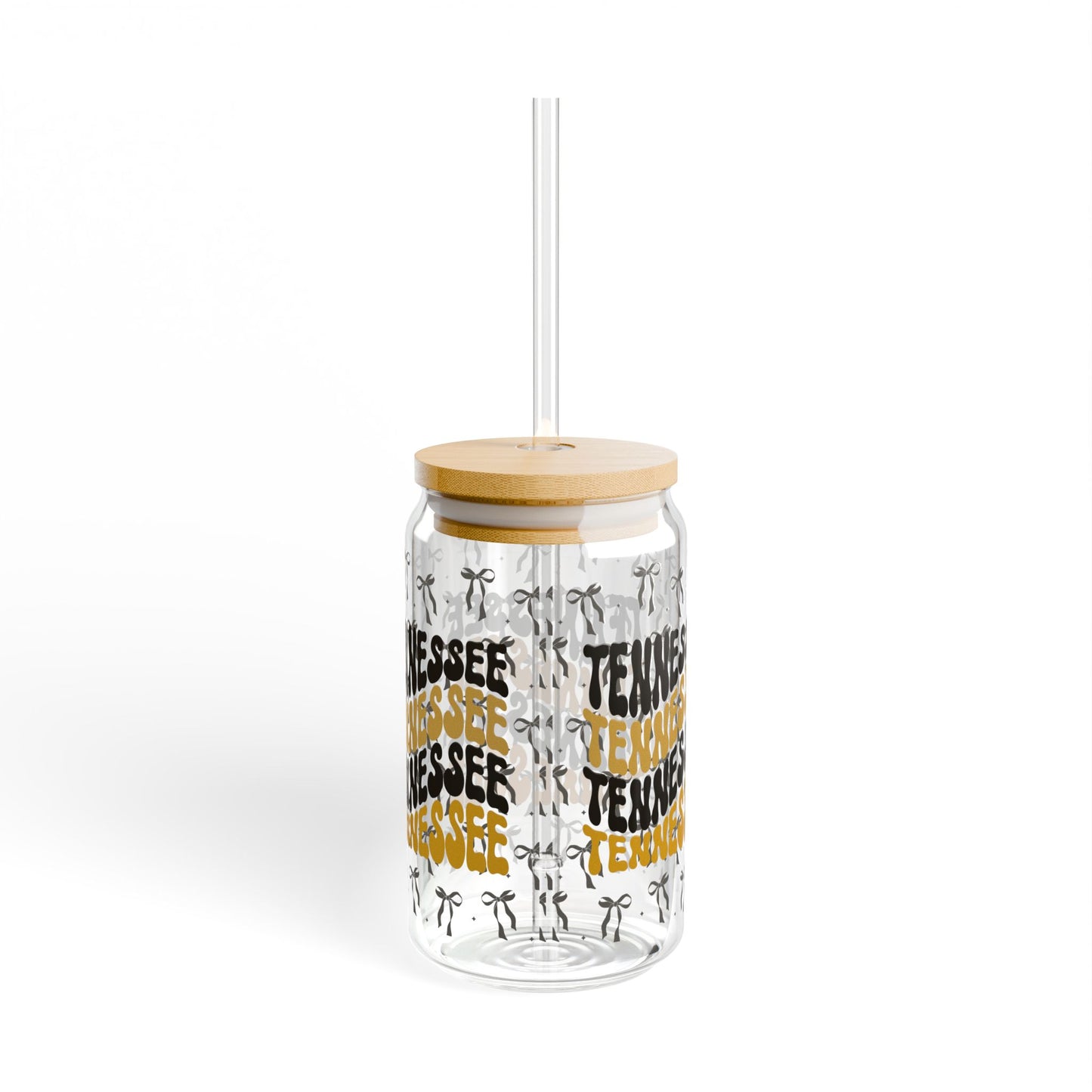 Coquette Bow Tennessee Sipper Glass, 16oz - Unique Glass Cup with Bamboo Lid for Drinks, Perfect for Home, Parties, vandy game day, tennessee gift, graduation gift