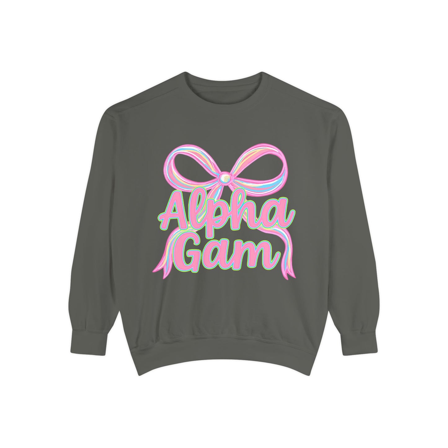 AlphaGam Unisex Garment-Dyed Sweatshirt, Sorority Sweatshirt, Cozy Gift, Casual Outfit, College Apparel, Sorority Merchandise