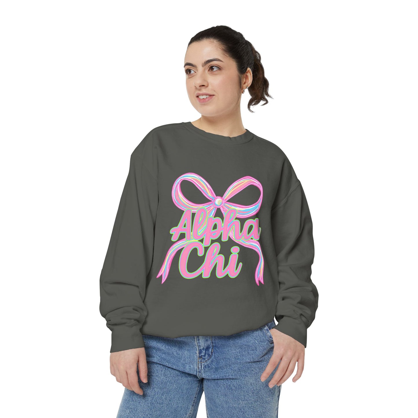 AlphaChi Garment-Dyed Sweatshirt, Sorority Sweatshirt, Personalized Gift, College Apparel, Comfortable Crewneck, Trendy Fashion