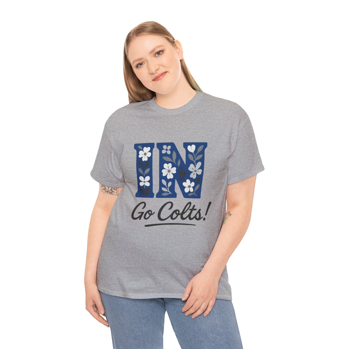 Floral Colts Tee | Unisex Heavy Cotton Tee for Sports Fans, Indiana Pride