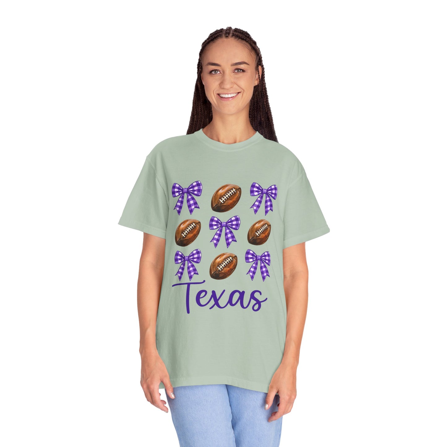 Texas Football Unisex T-Shirt with Purple Bows - Game Day Sports Apparel for Horned Frogs Fans