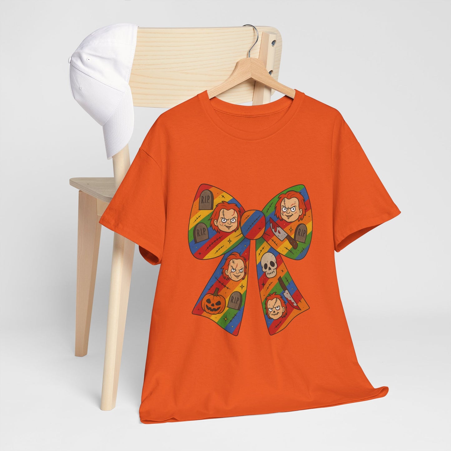 Colorful Halloween Bow Tee, Fun Costume T-Shirt, Halloween Party Shirt, Unisex Graphic Tee, Cozy Everyday Wear, Unique Gift Idea