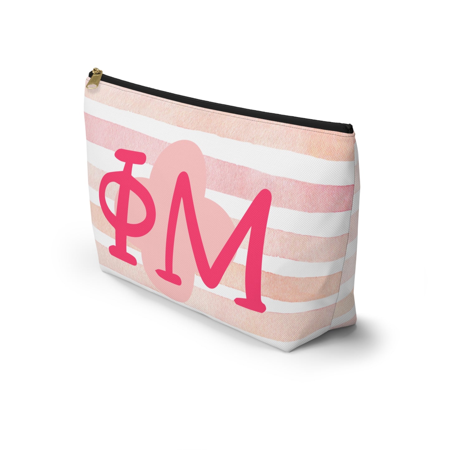 PHI mu Chic Accessory Pouch for Sorority Sisters, Cosmetic Bag, Makeup Organizer, Gift for College Graduates, Pink Stripes