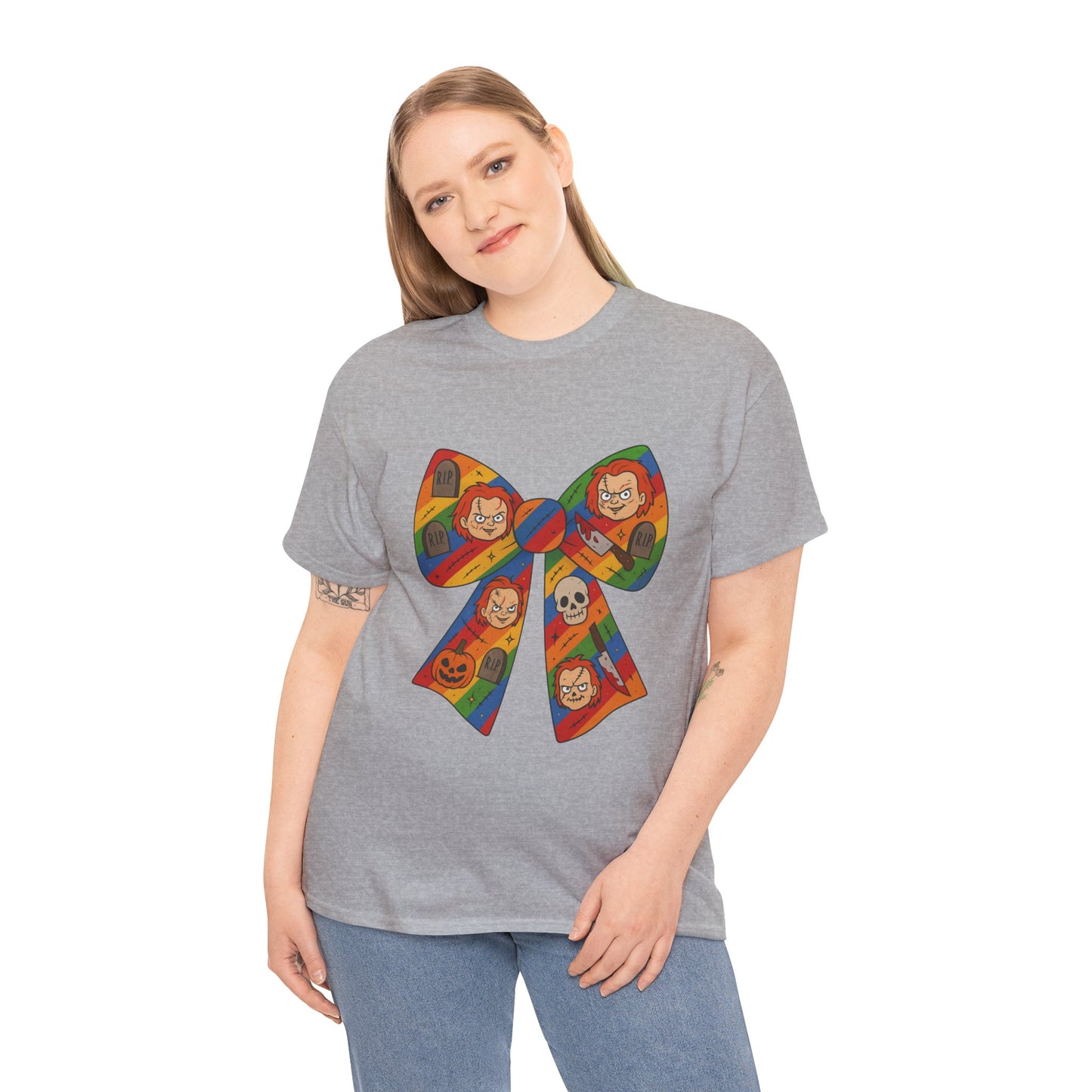 Colorful Halloween Bow Tee, Fun Costume T-Shirt, Halloween Party Shirt, Unisex Graphic Tee, Cozy Everyday Wear, Unique Gift Idea