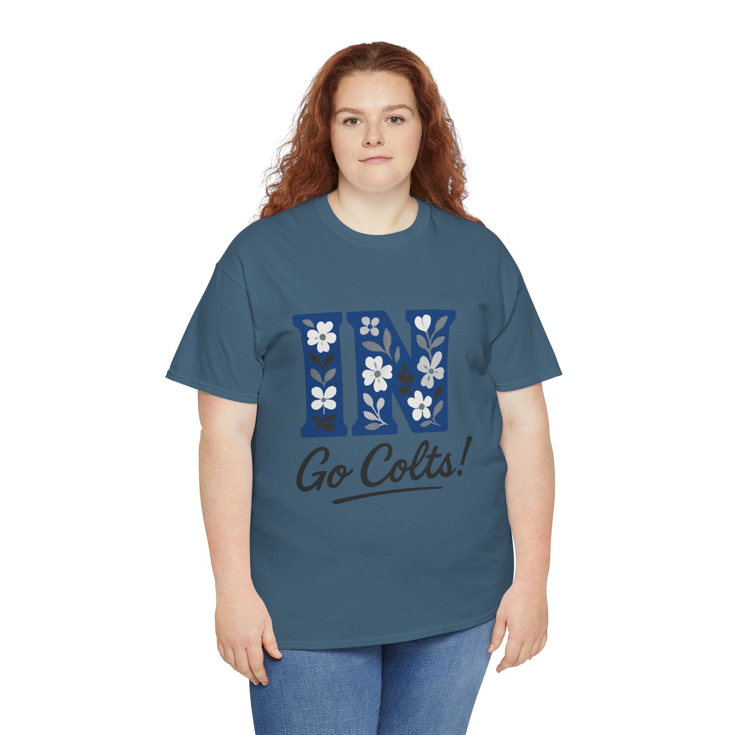 Floral Colts Tee | Unisex Heavy Cotton Tee for Sports Fans, Indiana Pride