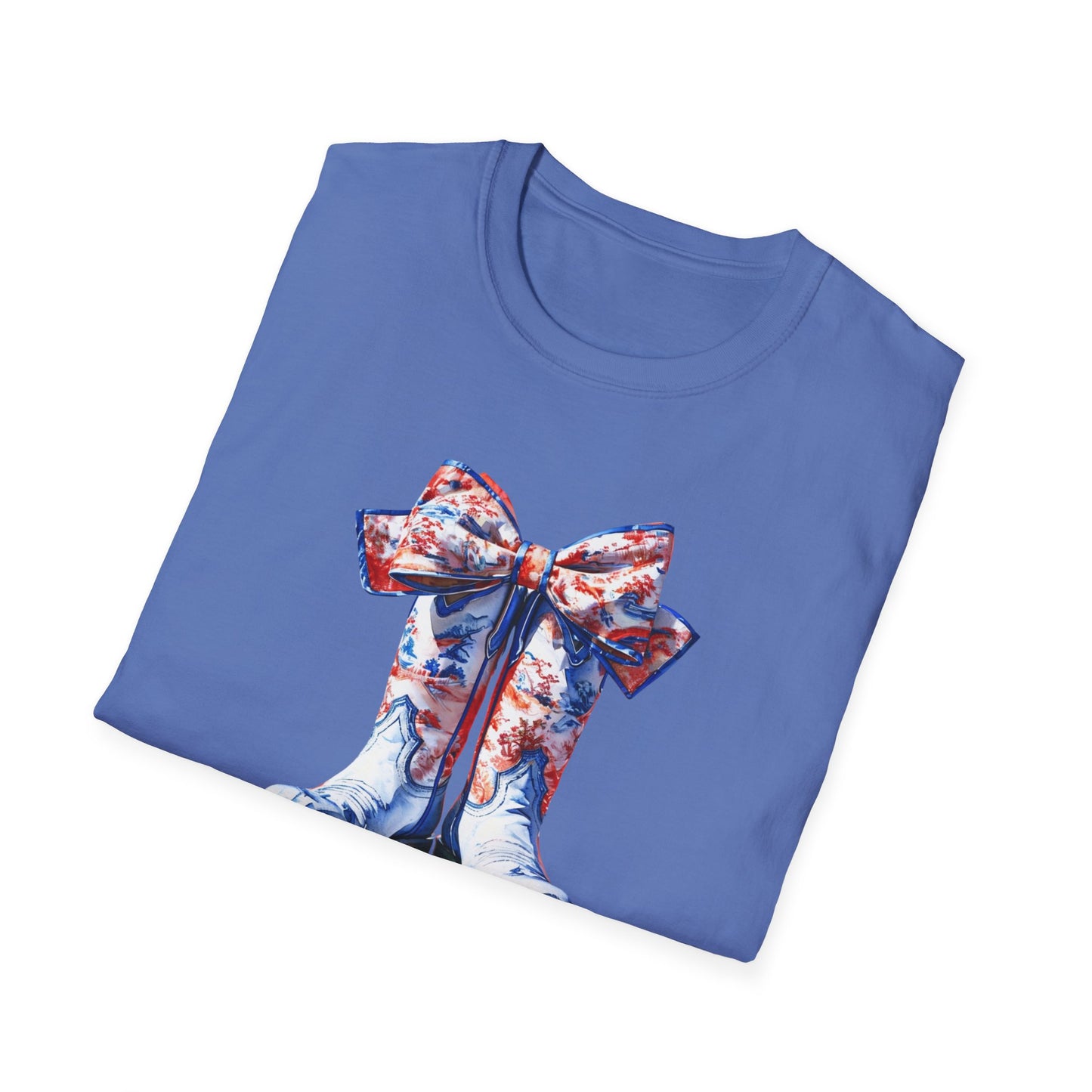 , go Rebs Cheerful Unisex Softstyle T-Shirt with Bow Design | Gift for Sports Fans, Casual Wear, Team Spirit, Game Day Shirt, Cheerleading Top