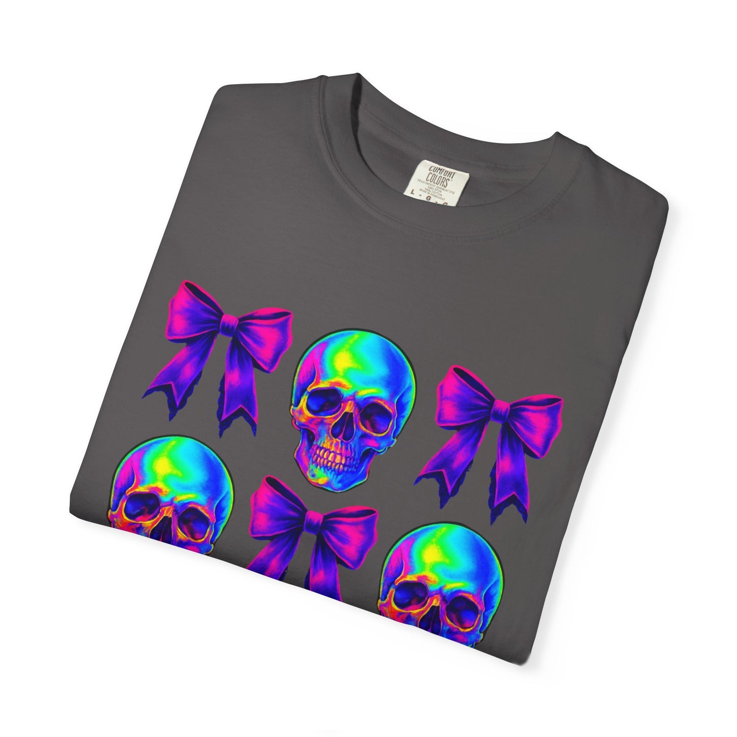 Neon Skull and Bow Unisex T-Shirt | Trendy Graphic Tee for Halloween, Festivals, Casual Wear, Gifts