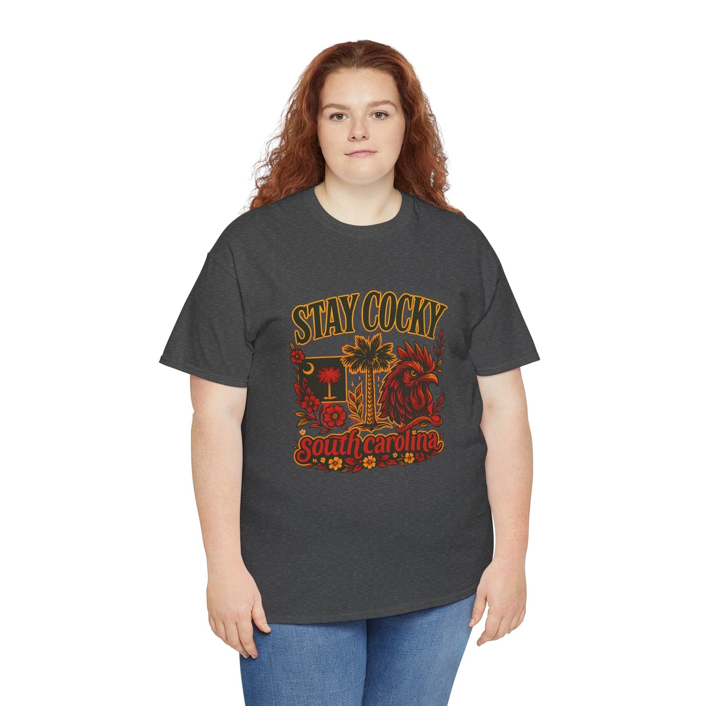 Stay Cocky Unisex Heavy Cotton Tee, Casual Graphic Tee, South Carolina Pride Shirt, Fun Vacation Wear, Perfect Gift for Gamecocks Fans