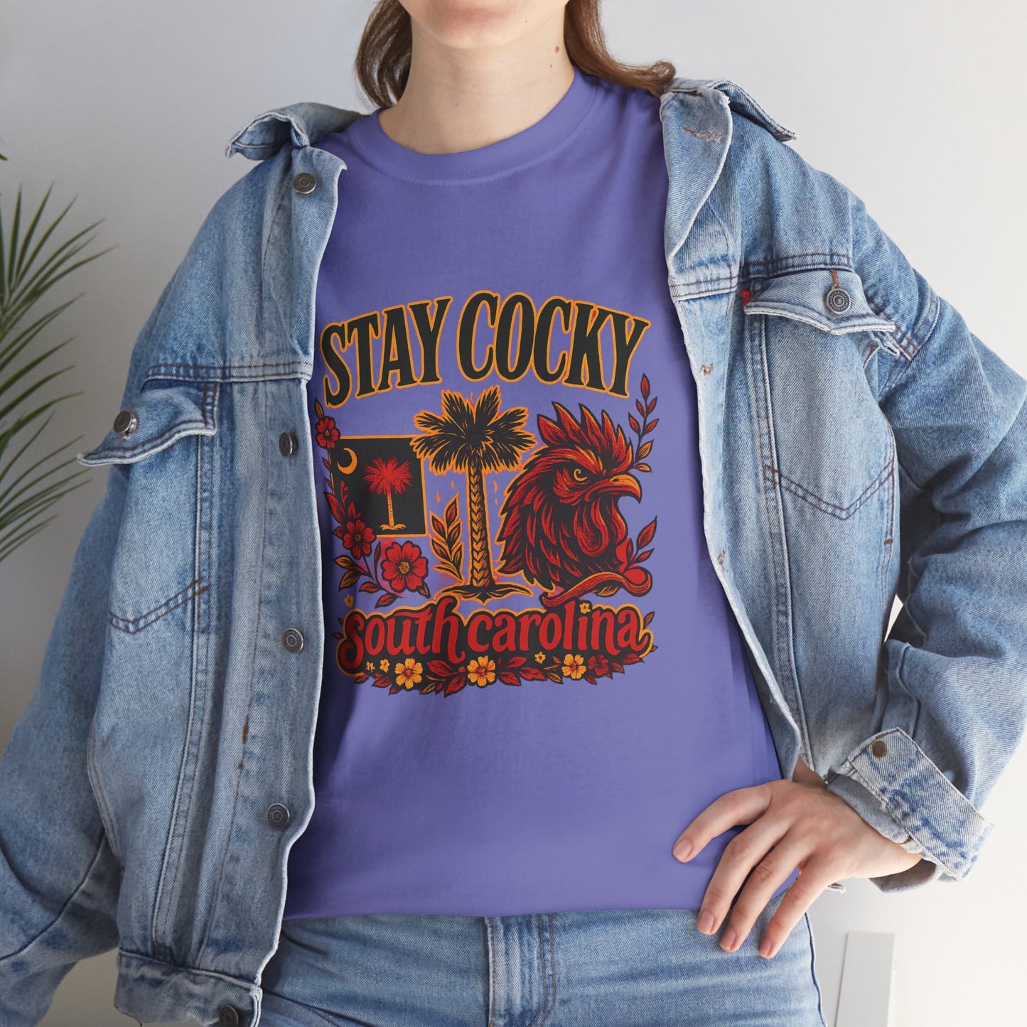 Stay Cocky Unisex Heavy Cotton Tee, Casual Graphic Tee, South Carolina Pride Shirt, Fun Vacation Wear, Perfect Gift for Gamecocks Fans