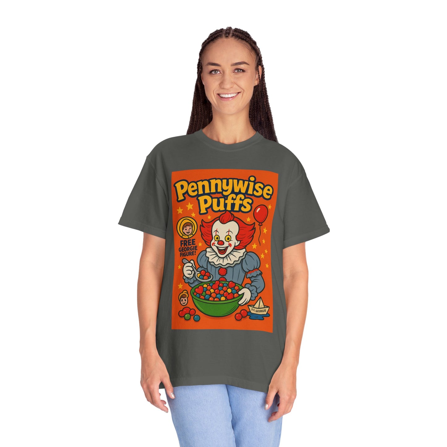 Pennywise Puffs T-Shirt | Unisex Graphic Tee for Horror Fans, Perfect for Halloween, Movie Nights, Gifts, Cosplay
