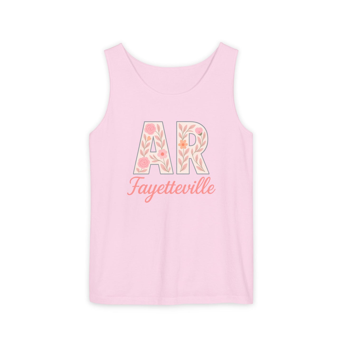 Fayetteville Floral Tank Top, Casual Summer Top, Gift for Her, Travel Apparel, Arkansas Style, Arkansas Student Gift, Graduation Gift, Comfort Colors